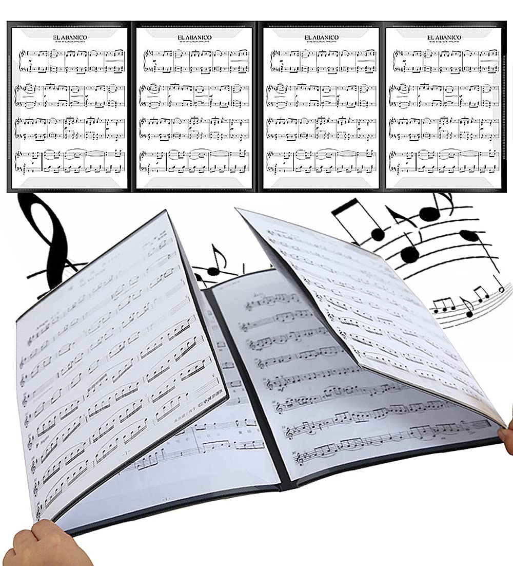 YUNYAN 6 Sided Music Folder for Music Sheets Foldable Music Folder A4 Music Folder Music Organiser Piano Music Sheets Holder Storage Black Folder - Image 3