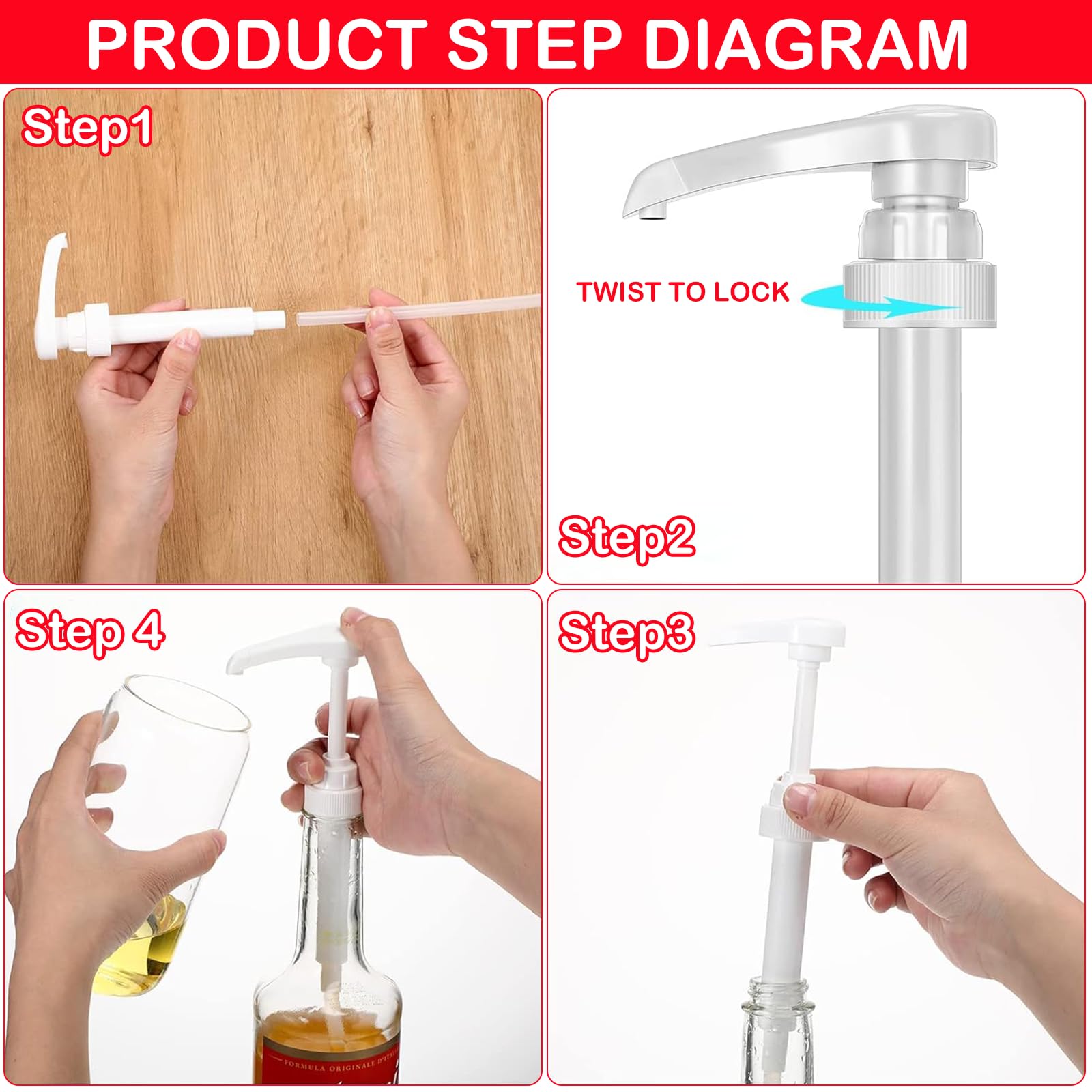 Pompe Pour Sirop Monin Lot De 4 Pompes à Sirop Monin - Pour Bouteilles Verre 700 Ml - Longueur 37 Cm - Plastique Blanc Pompe Dosage Sirop Café