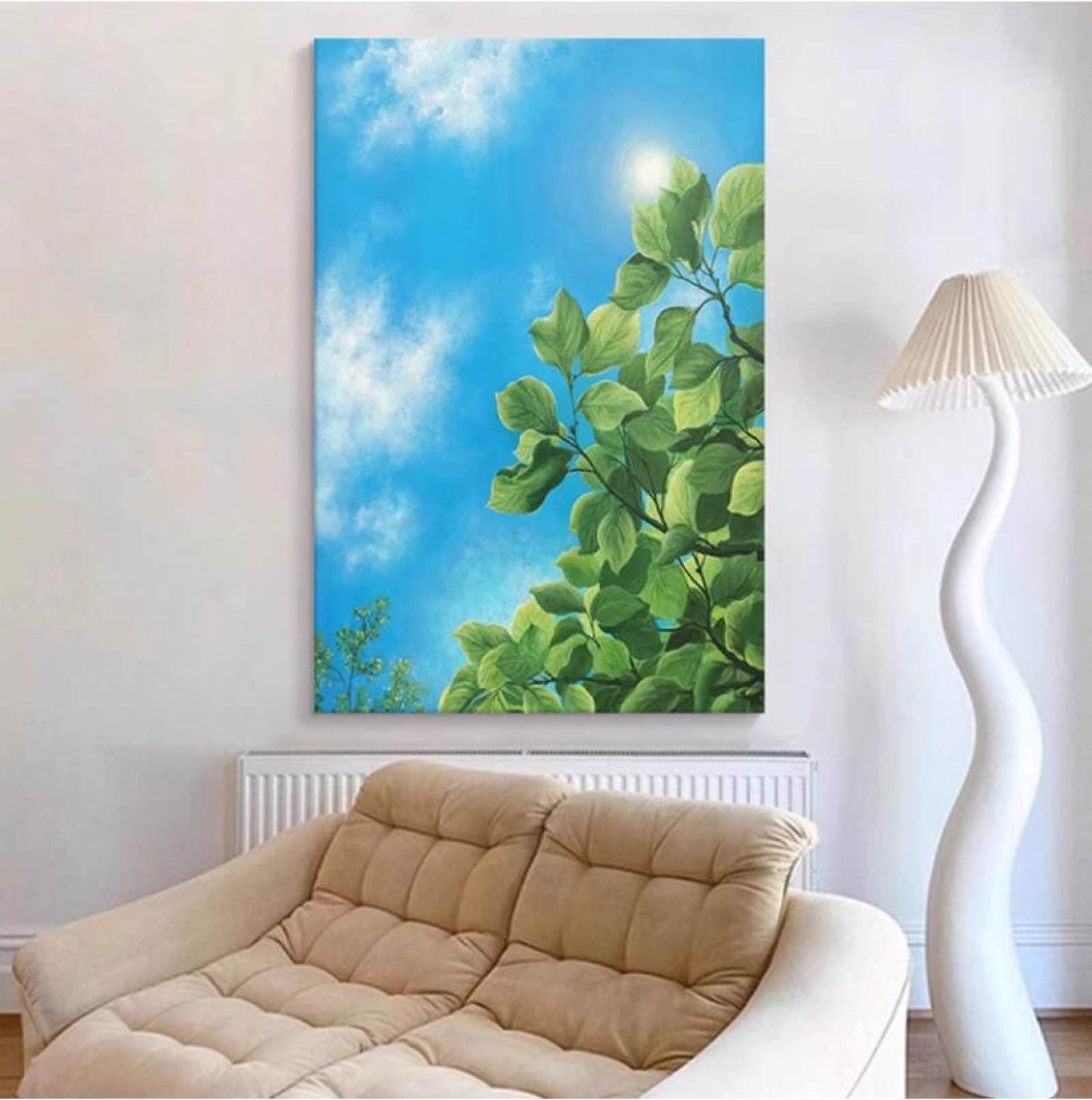 Peinture à l'huile de plantes vertes abstraites pour mur de salon vide