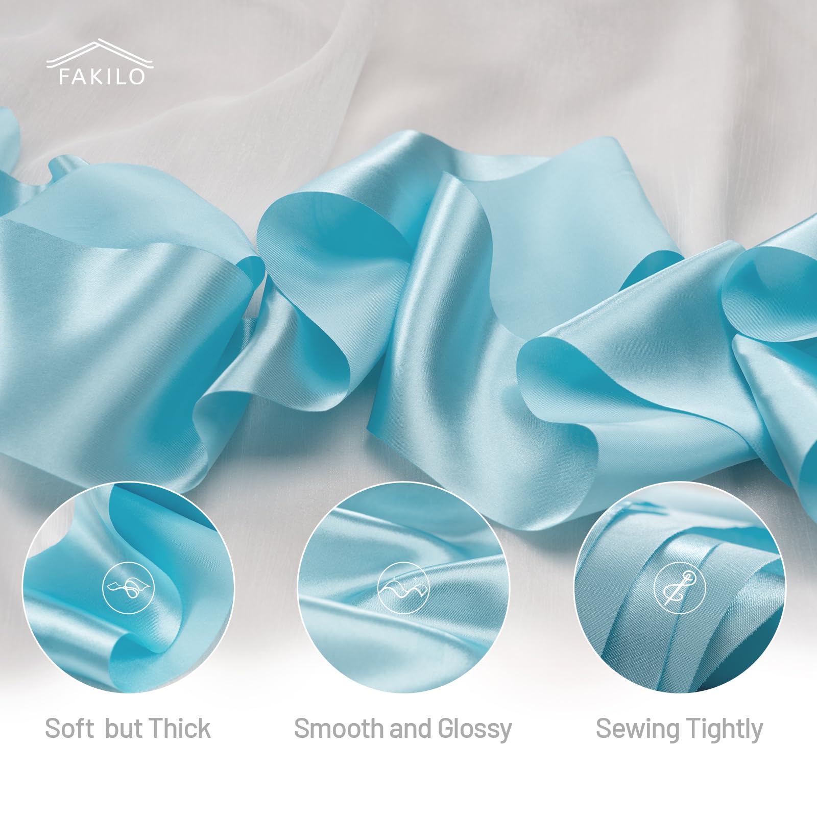 FAKILO Light Blue Green Satin Ribbon 4 Inch x 22 yd Wide Thick Ribbon for a Grand Opening Business Ribbon Cuttings Ceremony Bow Wedding Chairs Party Christmas Festival Decor - Image 3