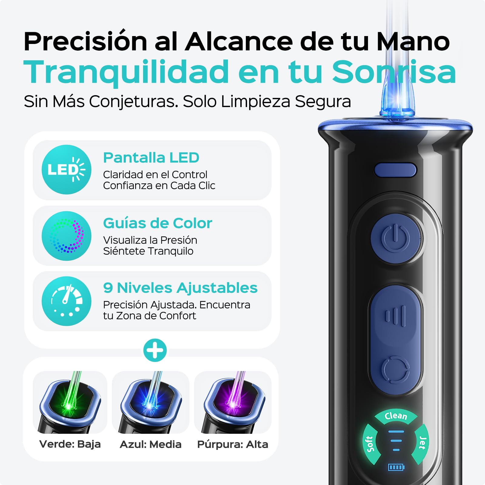COSLUS T50 - Irrigatore orale senza fili Trragba elettrico, per irrigatore orale retrattile, contenitore integrato per gli appassionati di salute orale, pulizia giornaliera profonda (nero)