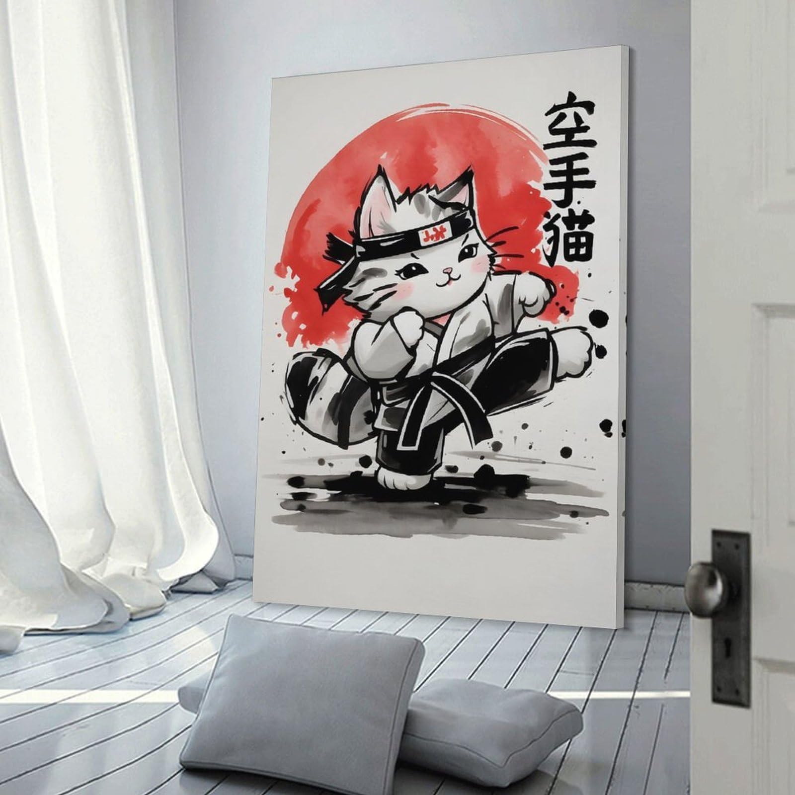 Junmoney Home Decor Wall Art Karate Cat, 20x30inch(50x75cm), for New Homes, Bedrooms Or Workspaces, Home Decor Gift with Stylish Appeal
