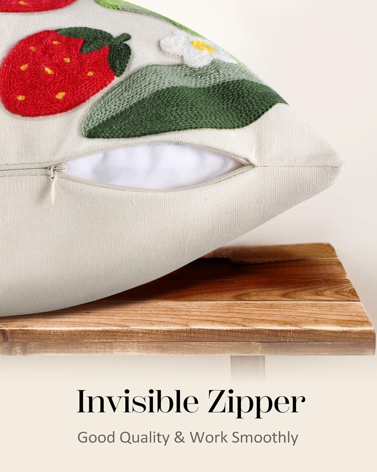 Embroidered Throw Pillow Covers 18x18 Inch - Set of 2 Summer Decorative Pillow Covers with Zipper Aesthetic Cute Design Throw Pillowcases for Couch Sofa Bed, Leaf Strawberry