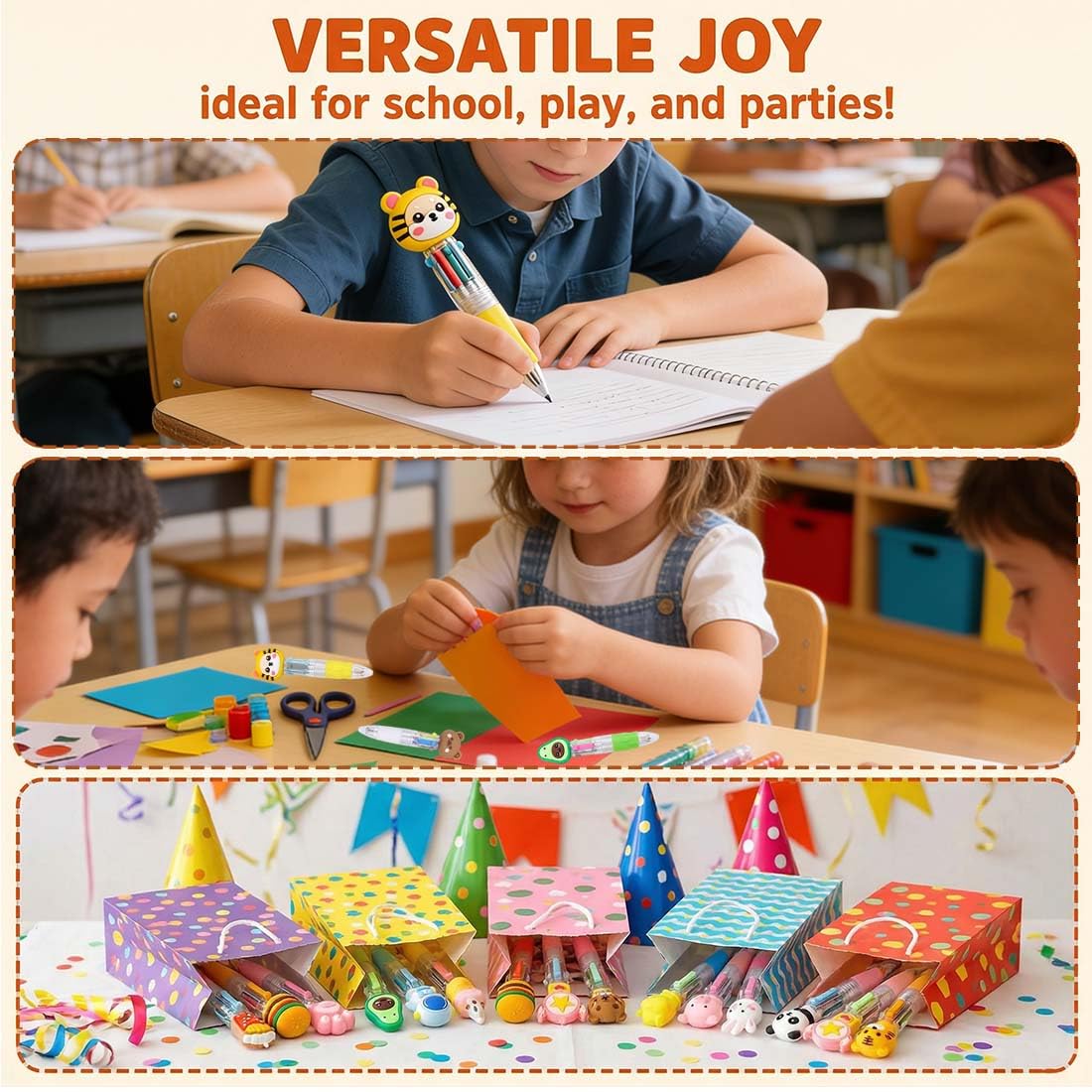 Penne Multicolore 4 Colori 15 Pezzi con Animali Kawaii Gadget Compleanno Bambini