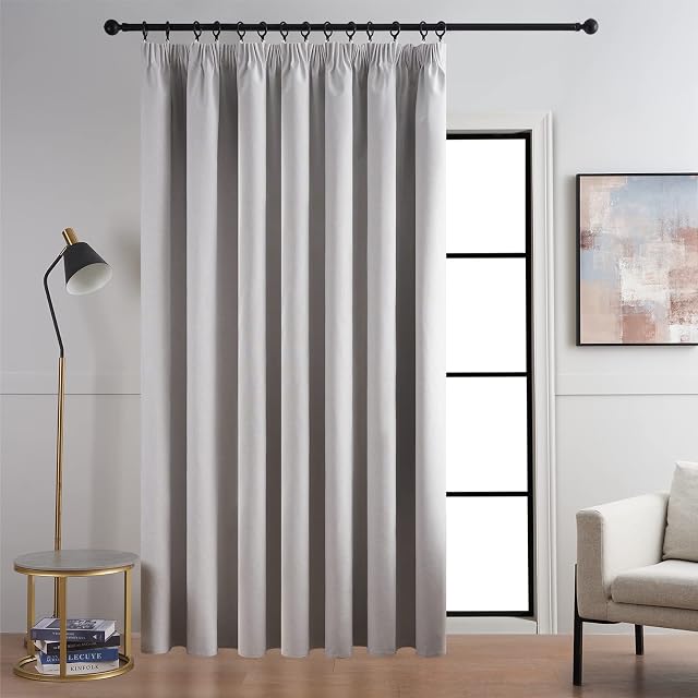 Topfinel Blackout Pencil Pleat Curtains 1 Panel Thermal 90 Drop Cream Grey Window Treatments for Bedroom Living Room 90x90 Inch 228x228 CM