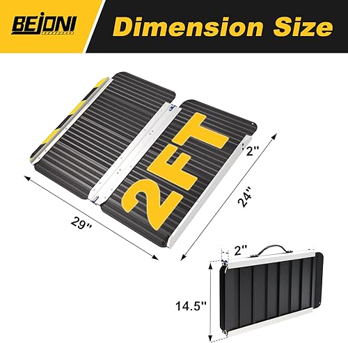 Miniatura 2 de BEJONI Rampa Portátil Plegable Negra para Silla de Ruedas de 2 Pies, Rampa de Umbral de Aluminio Antideslizante para Escalones y Puertas del Hogar,