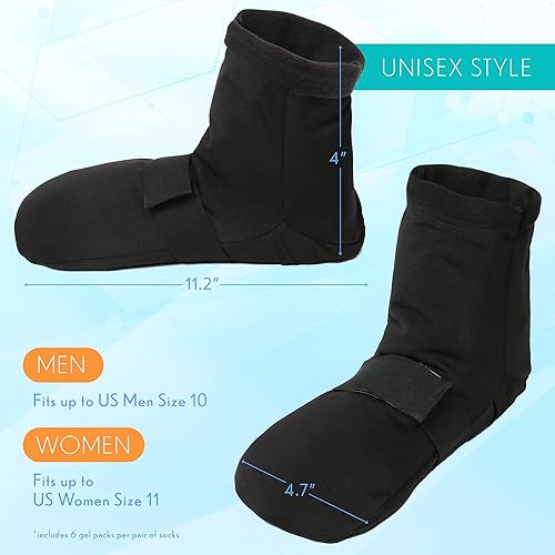 Miniatura 5 de MEDLOT Paquete de hielo para tobillo y pie, calcetines refrescantes con 6 paquetes de gel reutilizables y correa, envoltura de compresión para