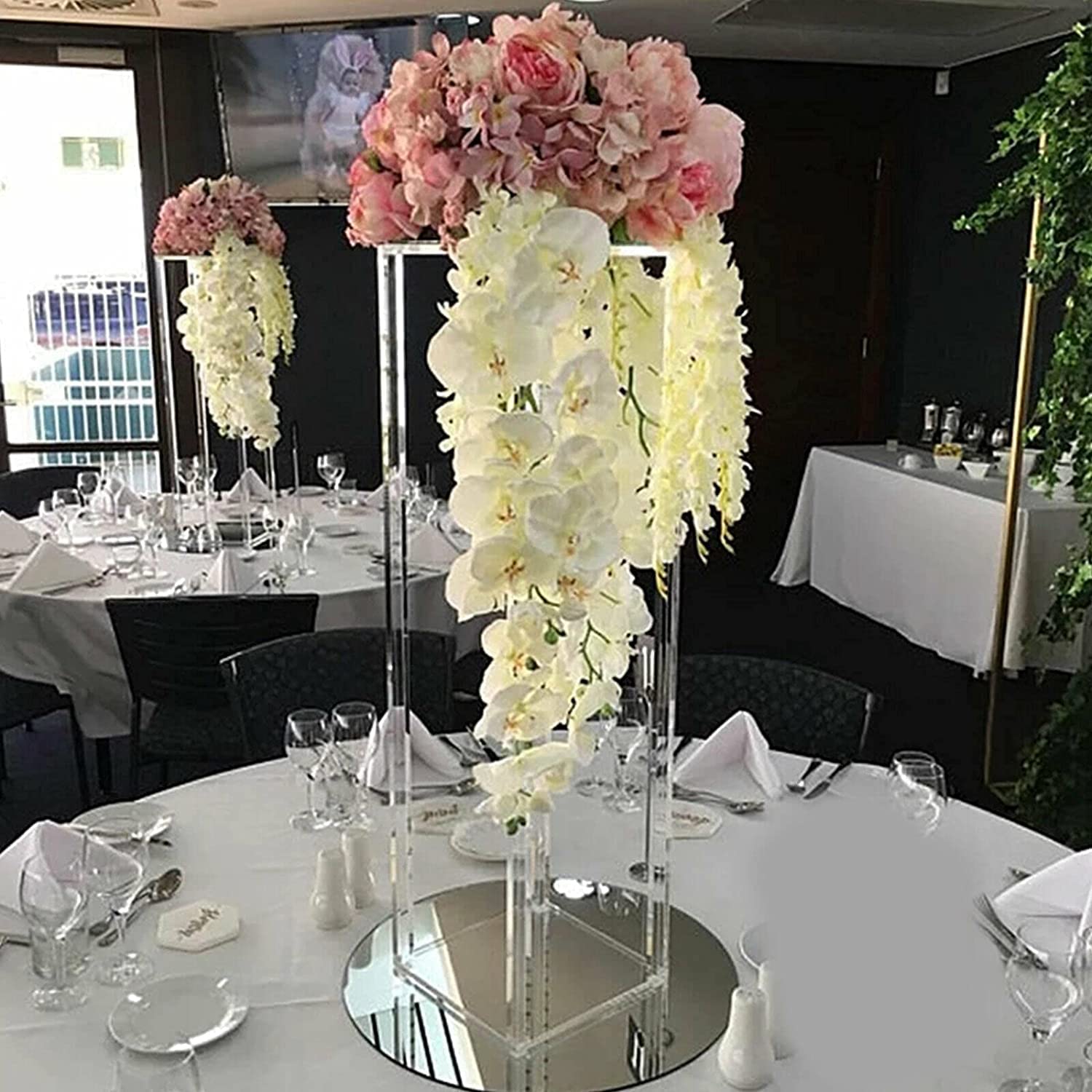 31.5" Wedding Centerpieces Clear Acrylic Flower Stand for Table Decoration, Tall Vase Floor/Tabletop Display Rack Floral Backdrop Crystal Column Pillar Square Vase Event Party Stage Aisle Decor Props