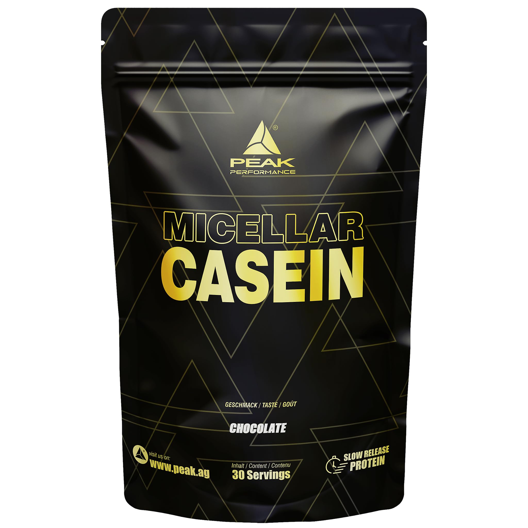 PEAK Micellar Casein - 900g Geschmack Chocolate I 30 Portionen I Pulver I Proteinquelle: Milchprotein I fettarm I Muskelaufbau I mit Sättigungseffekt & Zusatz von Laktase