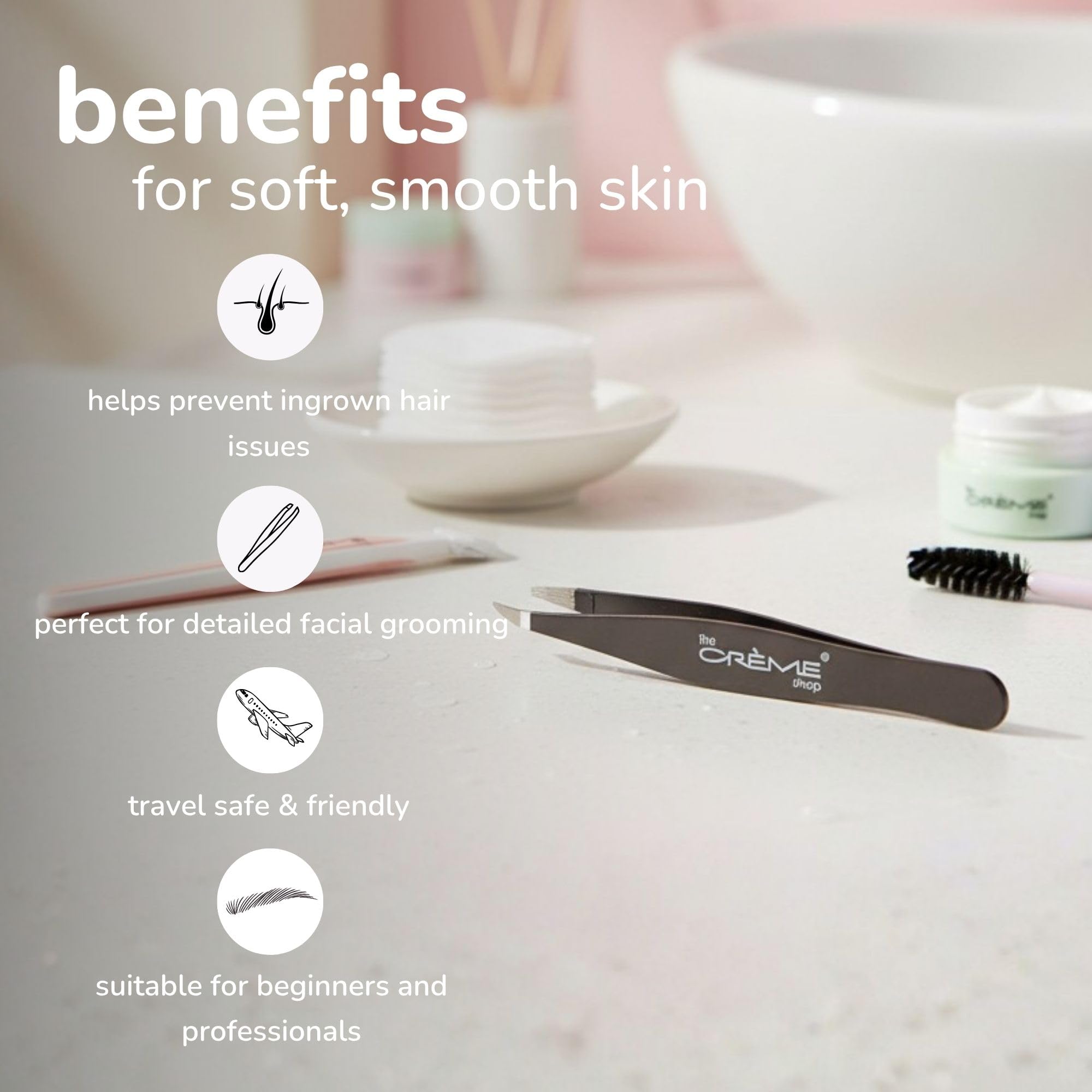 Amazon.com : The Crème Shop No Hair Safe Tweezer Set | Angled