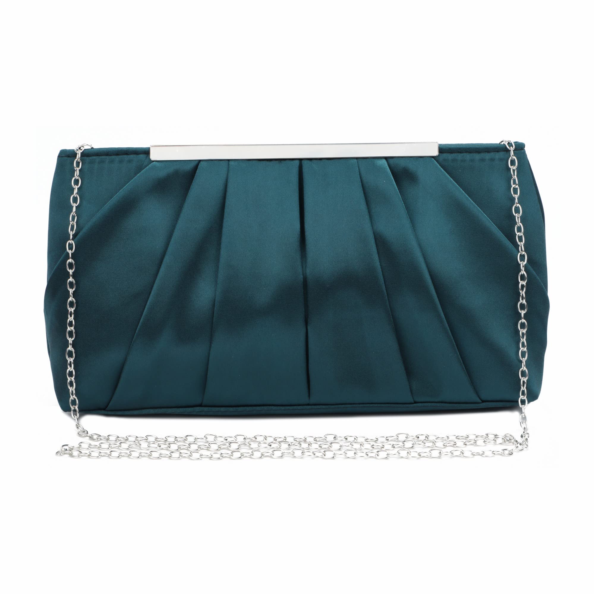 Carteras de Mano de Noche para Mujer Bolso de Noche Plisado Elegante de Satén Bolsos de Boda Plateados
