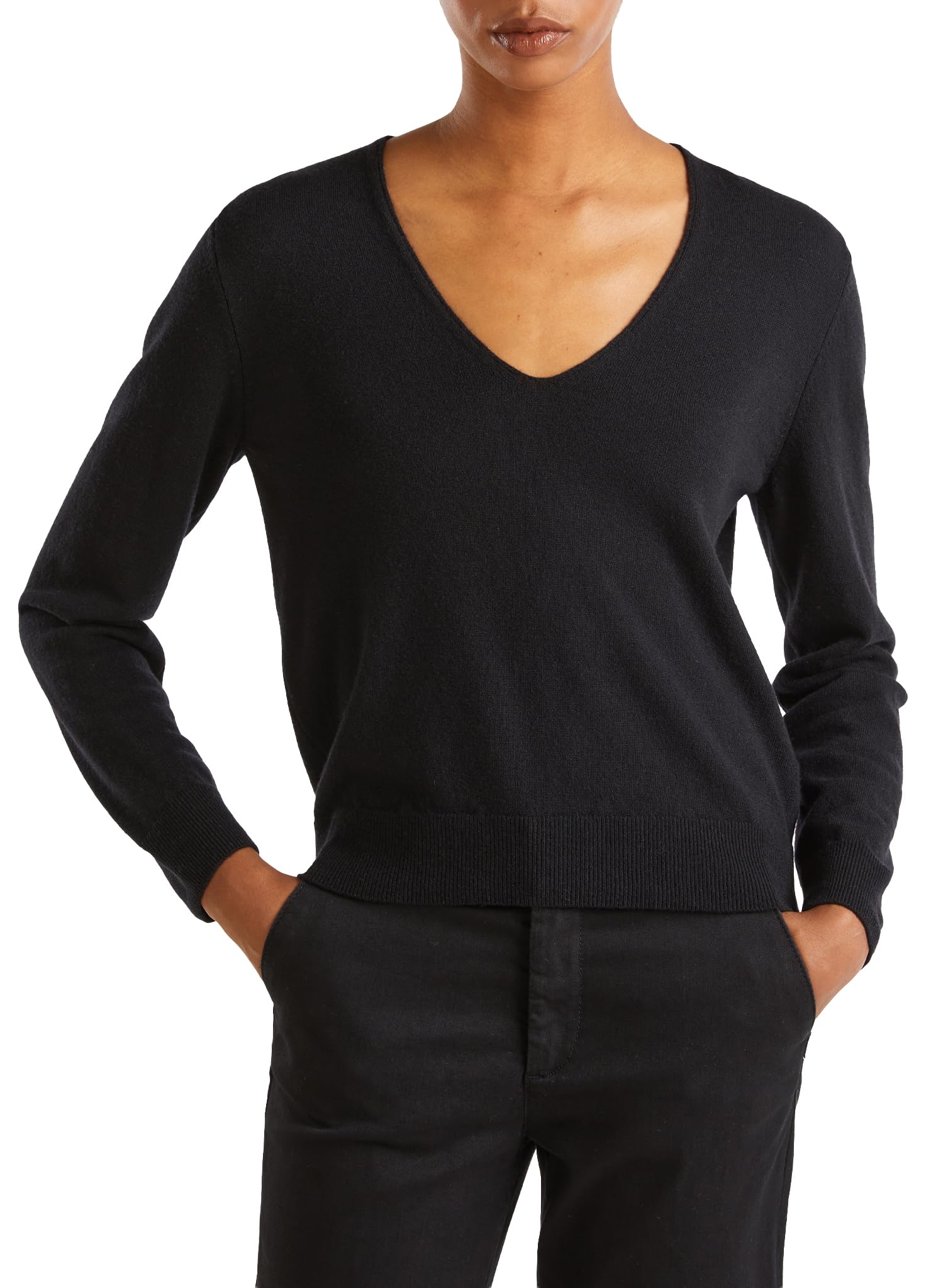 United Colors of Benetton T-Shirt mit V-Ausschnitt M/L, Schwarz, XS