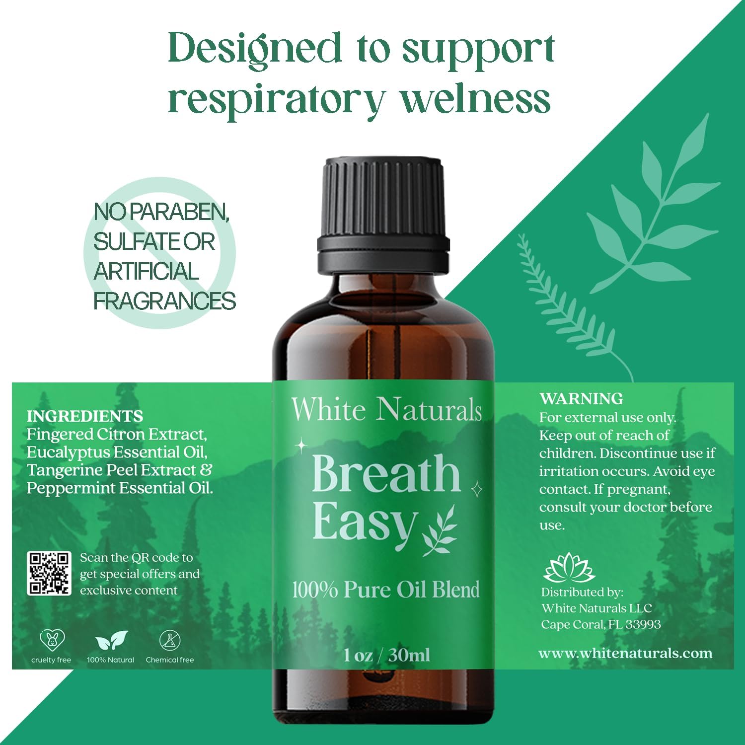 White Naturals Breathe Easy Essential Oil Blend – Refreshing Aromatherapy Oil for Clear Breathing & Comfort, 100% Pure & Natural Essential Oils for Freshness, 1oz - Image 7