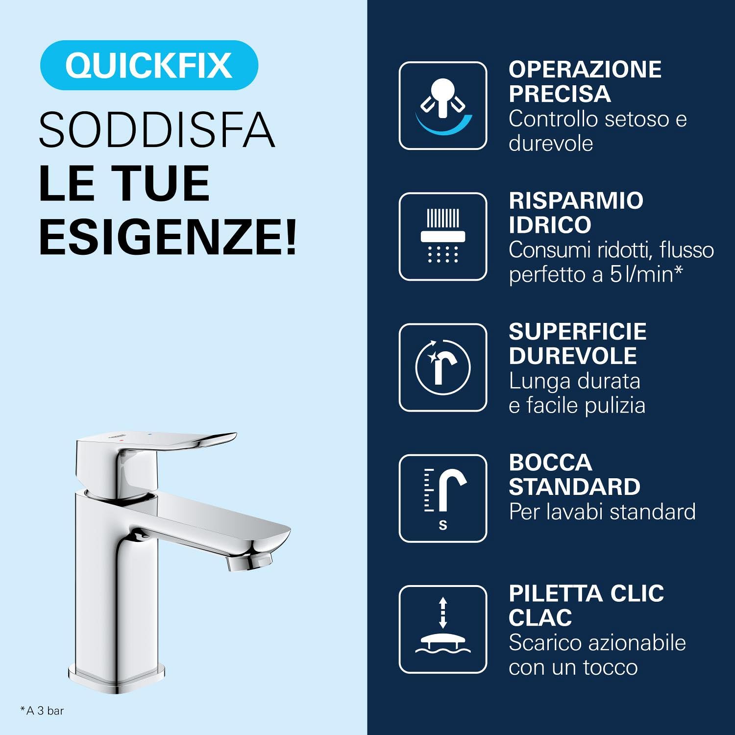 GROHE Dice Rubinetto miscelatore per lavabo con piletta click-clack (S-Size 152 mm, cartuccia ceramica 28 mm, risparmio idrico, facile da installare), cromo, 1018570000