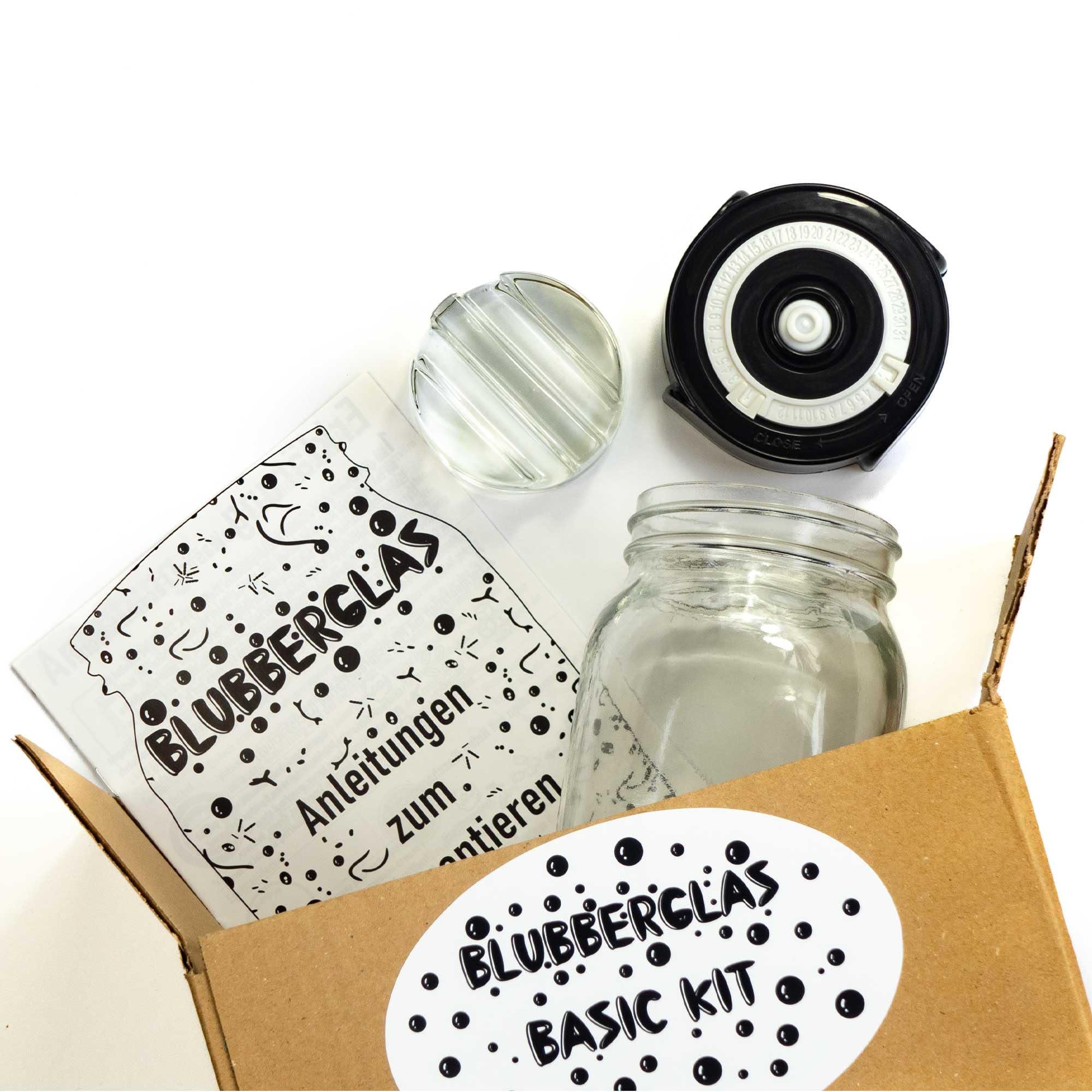 Fermentationskit Basic (1L Wide Mouth) – Gärset für Sauerkraut & Kimchi – Fermentierglas mit Gärspund-Deckel & Glasgewicht – Das Einstiegs-Set