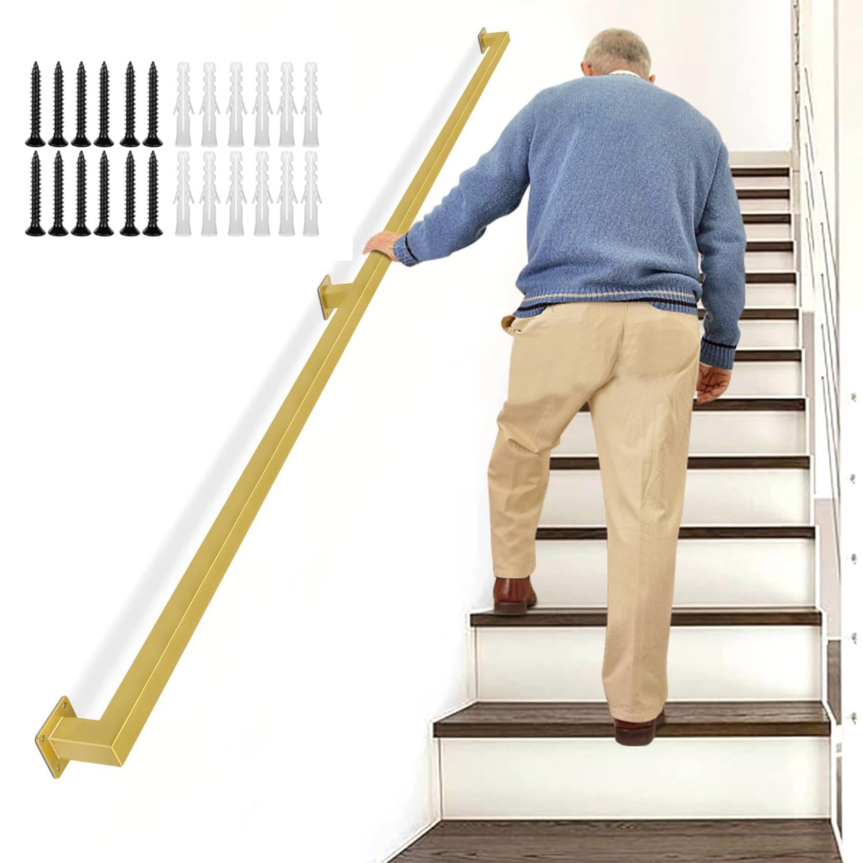 Garde-corps d'intérieur en fer, industriel ils, rampe en fer, montage mural pour escaliers, 480 cm (15,7 ft) noir ir Safe Soluts