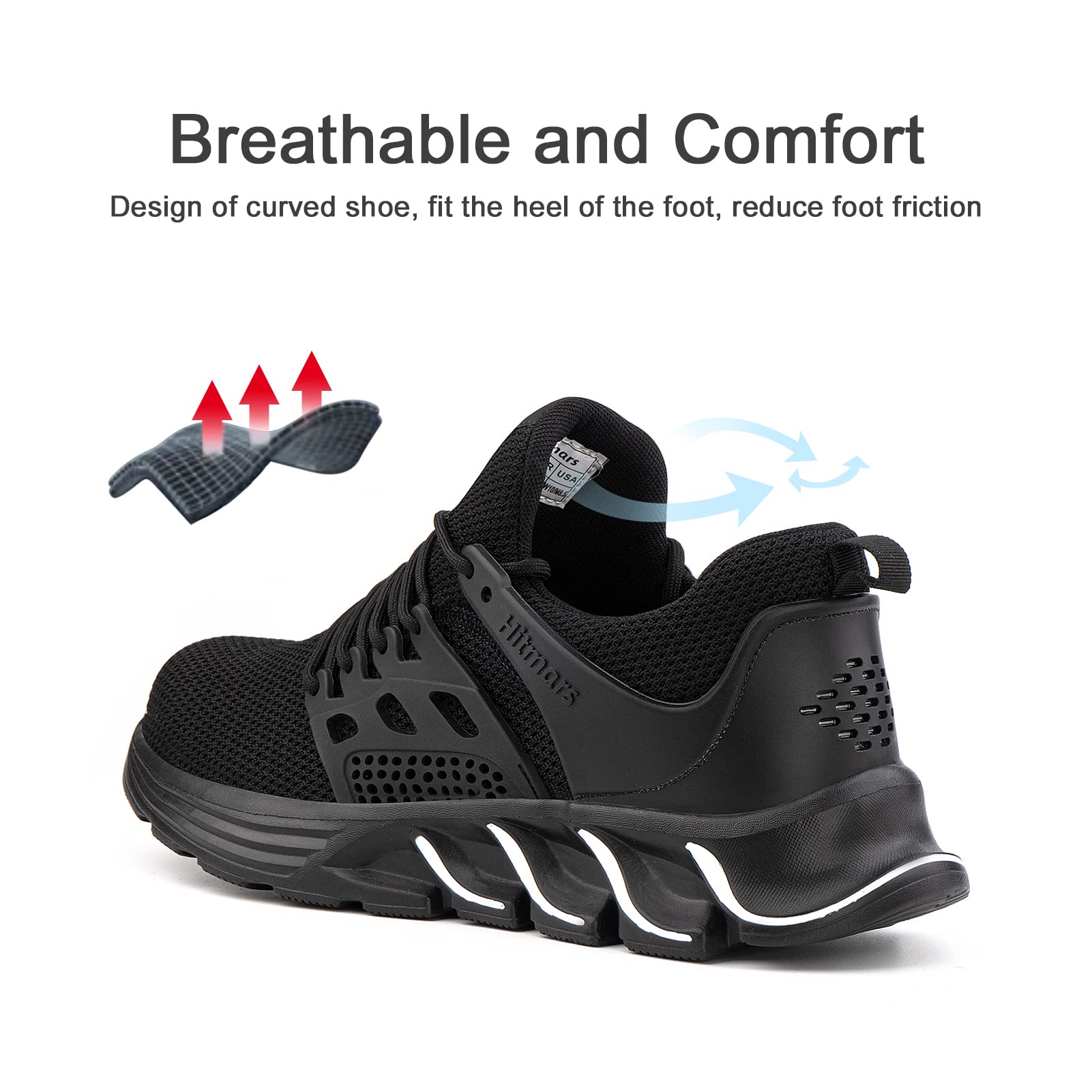 Hitmars Zapatos de Seguridad Hombre Zapatillas de Seguridad Mujer Zapatillas de Trabajo Punta de Acero Safety Shoes Calzado de Seguridad Ligero Negro EU 46