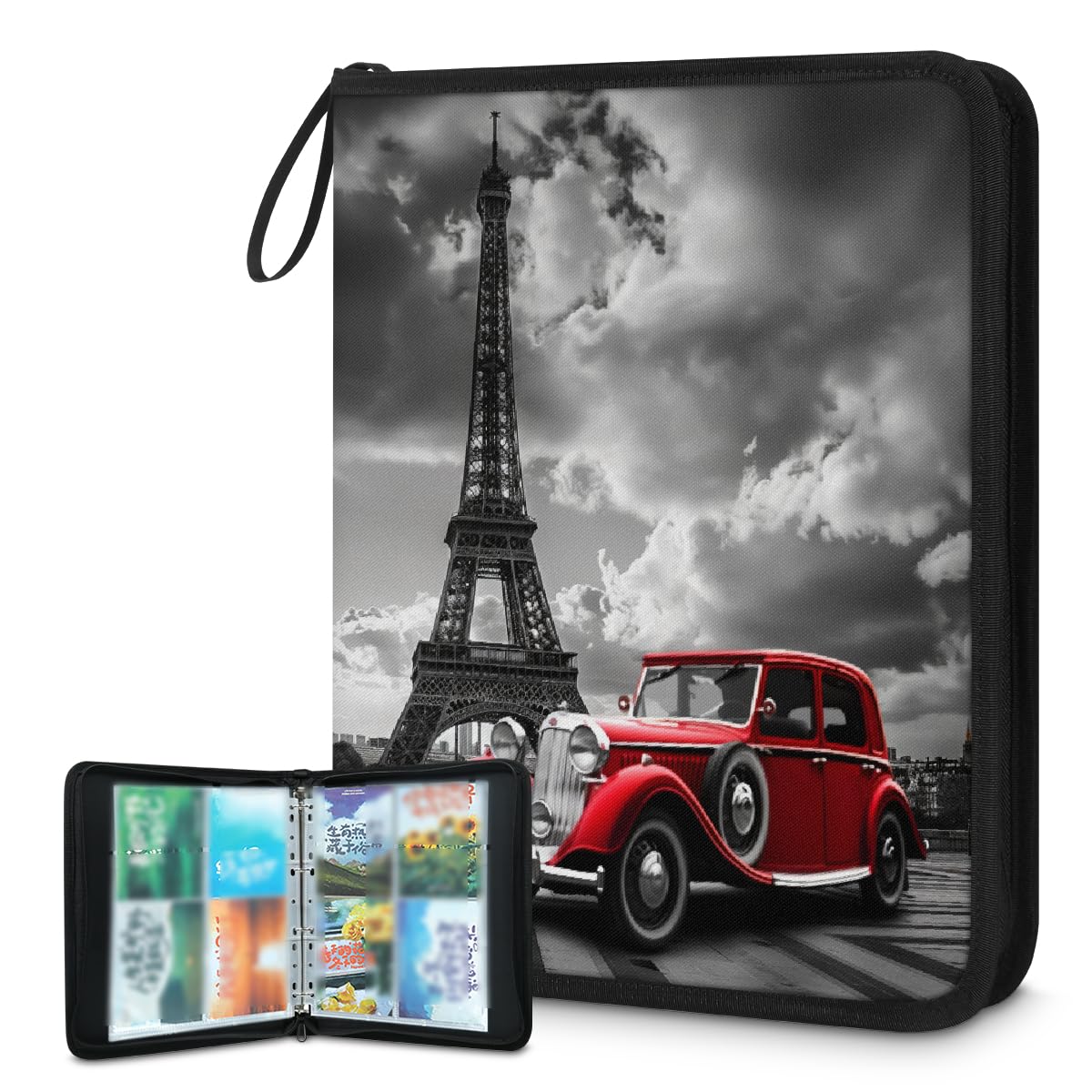 Carpeta para tarjetas coleccionables de 4 bolsillos, diseño de la Torre Eiffel de París, con fundas extraíbles, impermeable, con cremallera, capacidad para 50 páginas y 400 tarjetas