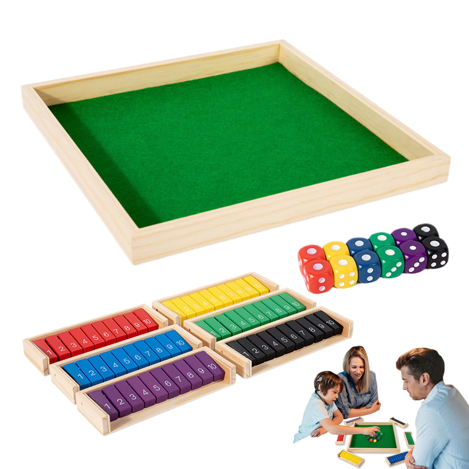 du plateau en bois avec dés et