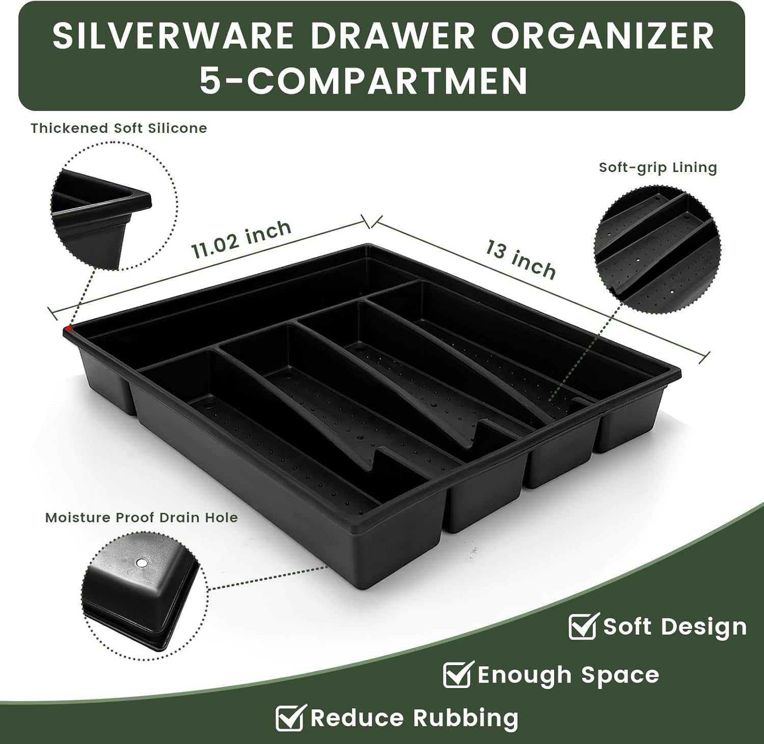 24-Piece Silverware Set with Organizer, Stainless Steel Flatware for 6, Cutlery Utensil Sets with Antiskid Handle, Rust-proof Stainless Steel Cutlery, Mirror Polished,Dishwasher Safe (Gold-silver)