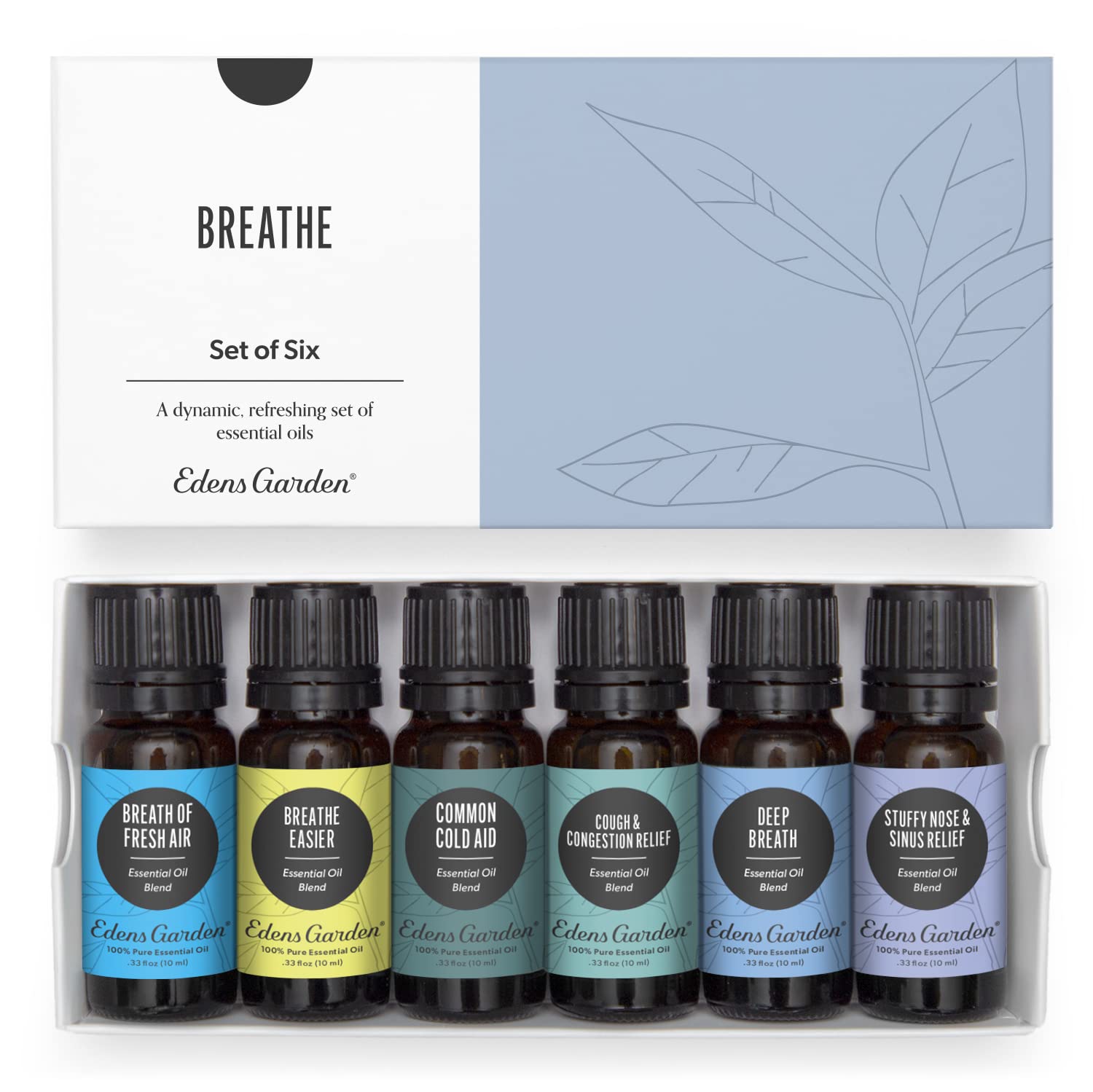 Essential Oils Breathe 6 Set – 100% Pure Therapeutic Grade, Natural Aromatherapy Blends for Sinus Relief, Stuffy Nose & Respiratory Support – Undiluted for Diffusers, 10 ml/ 6 Pack