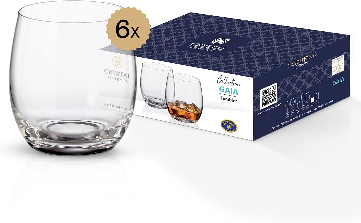 CRYSTAL BOHEMIA GAIA Lead-Free Beer Glasses Set of 6, 13 oz Stemmed Pilsner