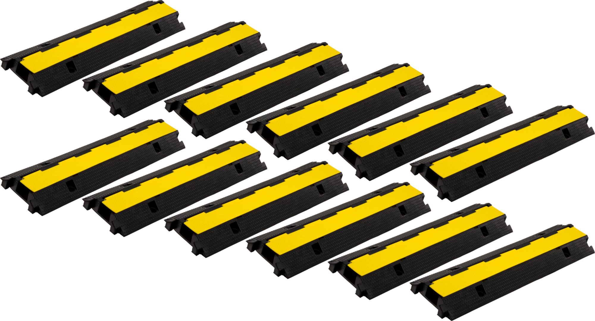 12x Pronomic Protector 1-100L Kabelbrücke 1-Kanal mit Steckverbindung 100 x 26 x 7 cm - Kabelkanal aus Kunststoff für Veranstaltungen - Kabel Überfahrschutz für Boden - Schwarz/Gelb