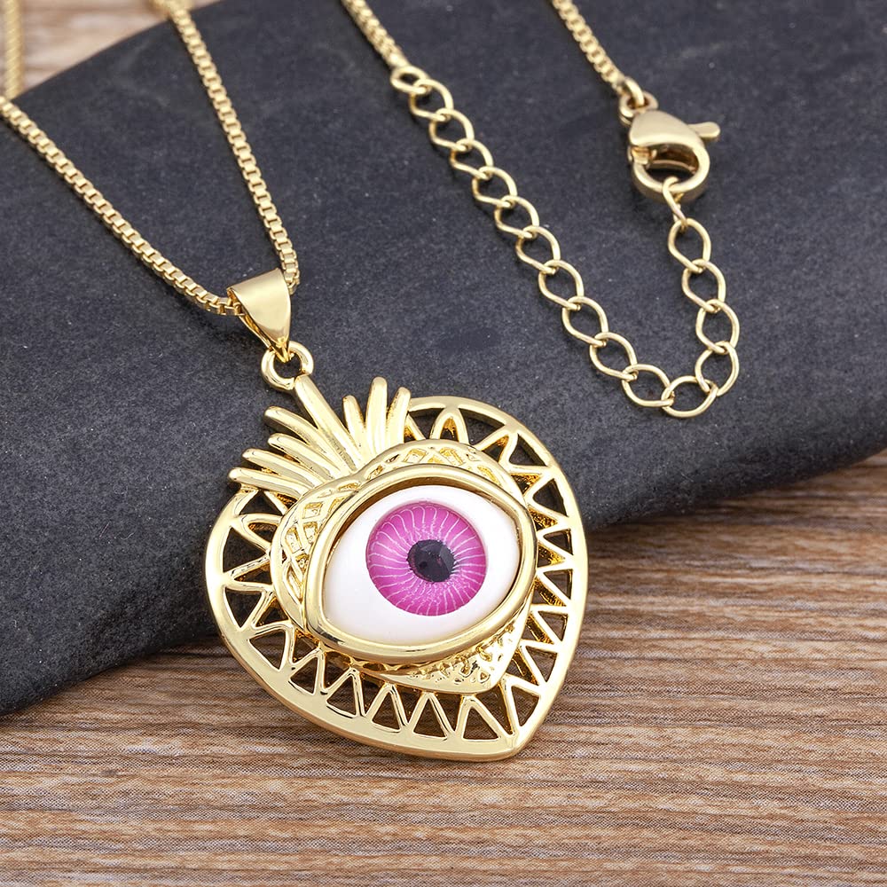 Accesorios para niñas, colgante chapado en oro con incrustaciones de ojo turco en forma de corazón, joyería para mujer, collar de regalos románticos para fiesta de compromiso