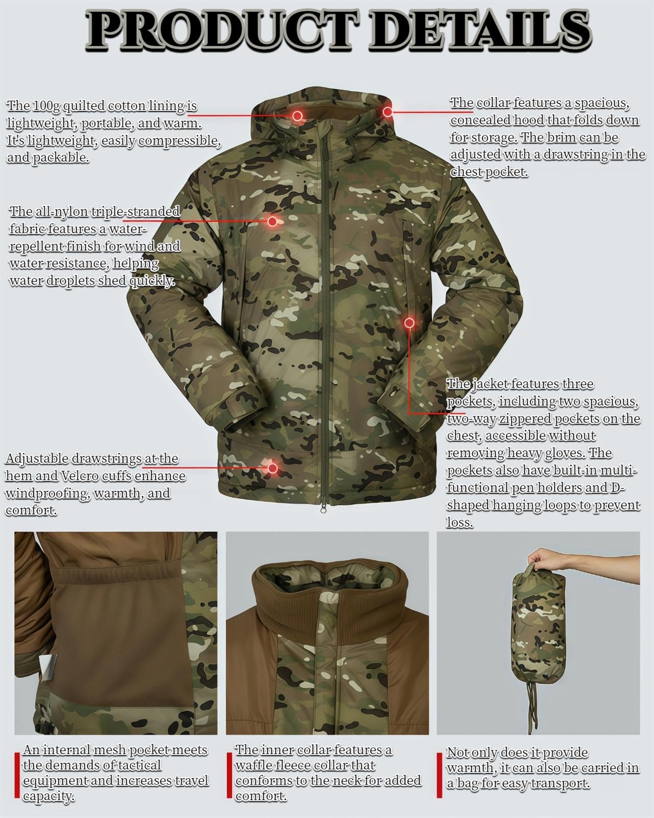 Conjunto Chaqueta y PantalóN TáCtico para Hombre, Uniforme Militar Caza ACU, Traje 2 Piezas con MúLtiples Bolsillos