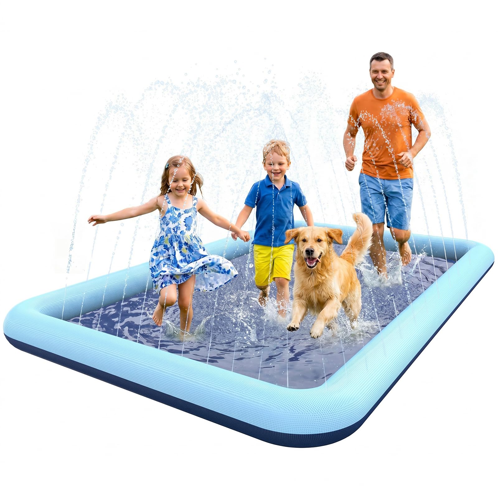 Photo 1 of ***Hose connector is cracked****VISTOP Non-Slip Splash Pad for Kids and Dog, Thicken Sprinkler Pool Summer Outdoor Water Toys - Fun Backyard Fountain Play Mat for Baby Girls Boys Children or Pet Dog (97 * 60 inch, Blue&Blue)