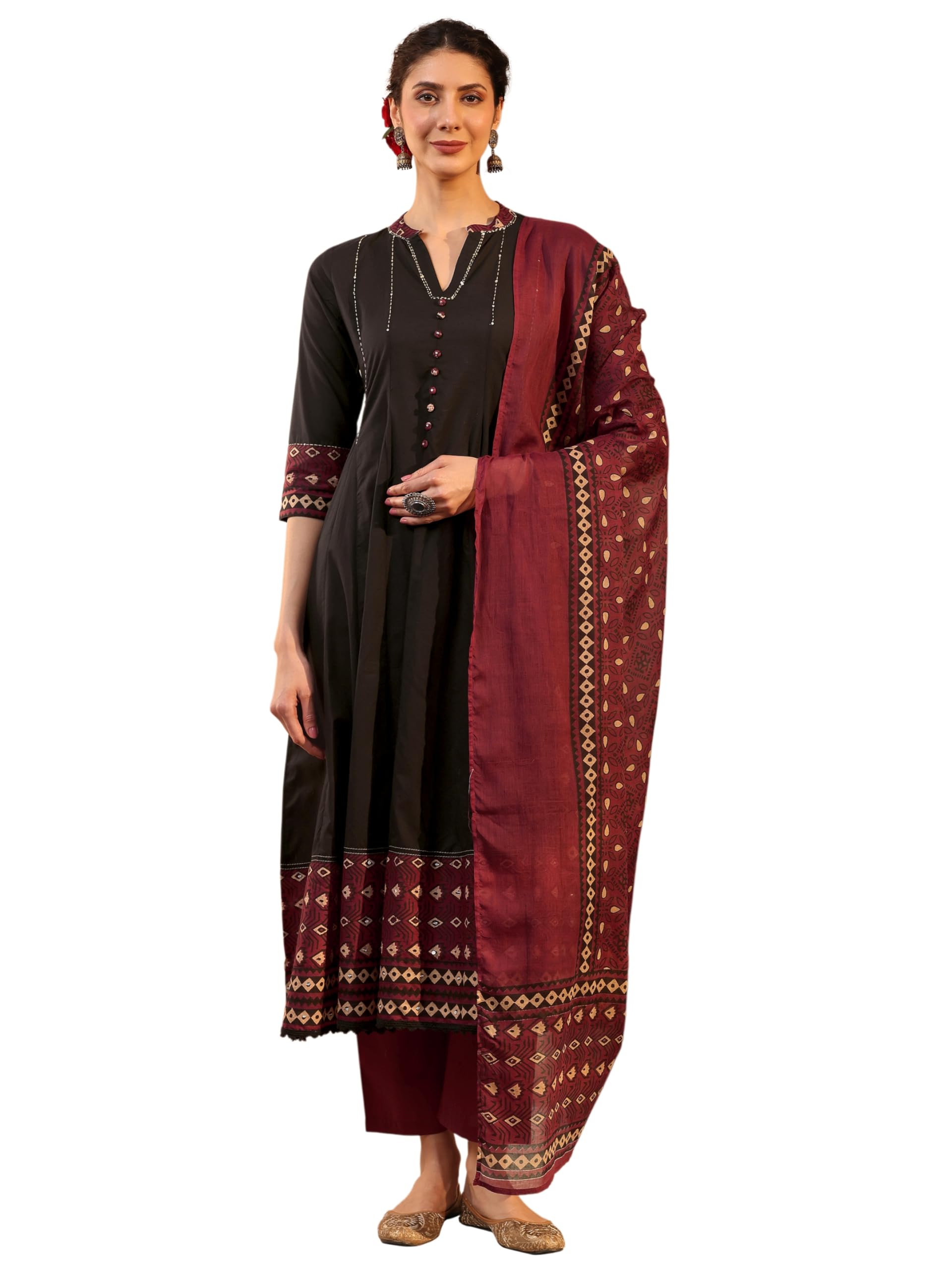 libas Solid Cotton A-line Kurta With Trouser and Dupatta-picture-21