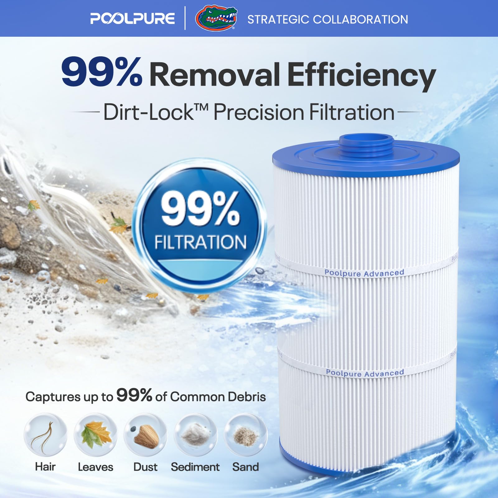 POOLPURE Filtre de Rechange pour Sundance 6540-501, PSD85-2002, Unicel C-8380, Filbur FC-2810, Excel Filters XLS-840, Aladdin 18007, Baleen AK-70031, Magnum SU80, 85 m², Longueur : 35,6 cm. cm