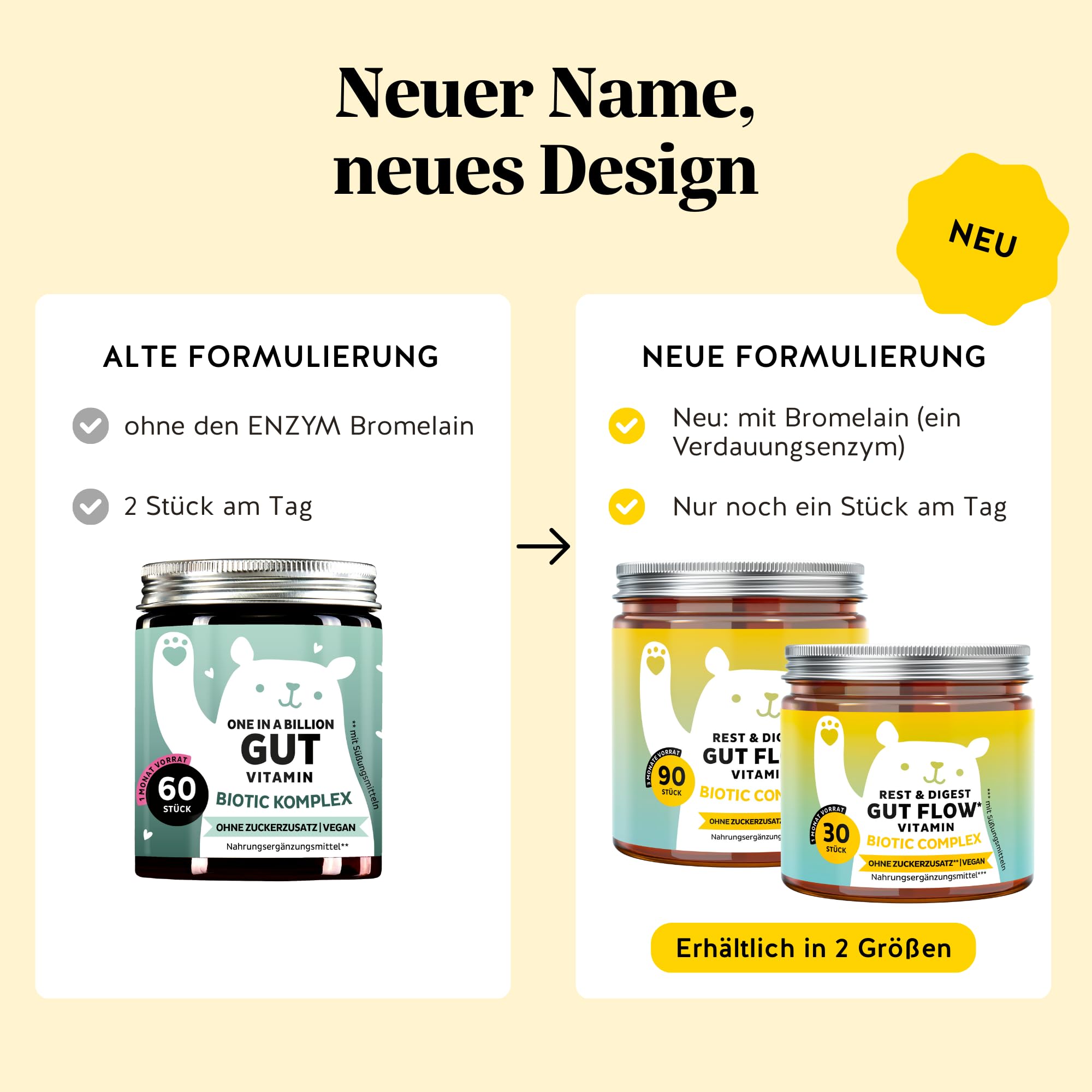 Bears with Benefits - Gummibärchen Bromelain - Probiotika - 90 Stück | Rest & Digest Gut Flow - Probiotika e Bromelain, Inulin,Vitmain B6 - Vorrat für 3 Monate - Ohne Zuckerzusatz, Vegan