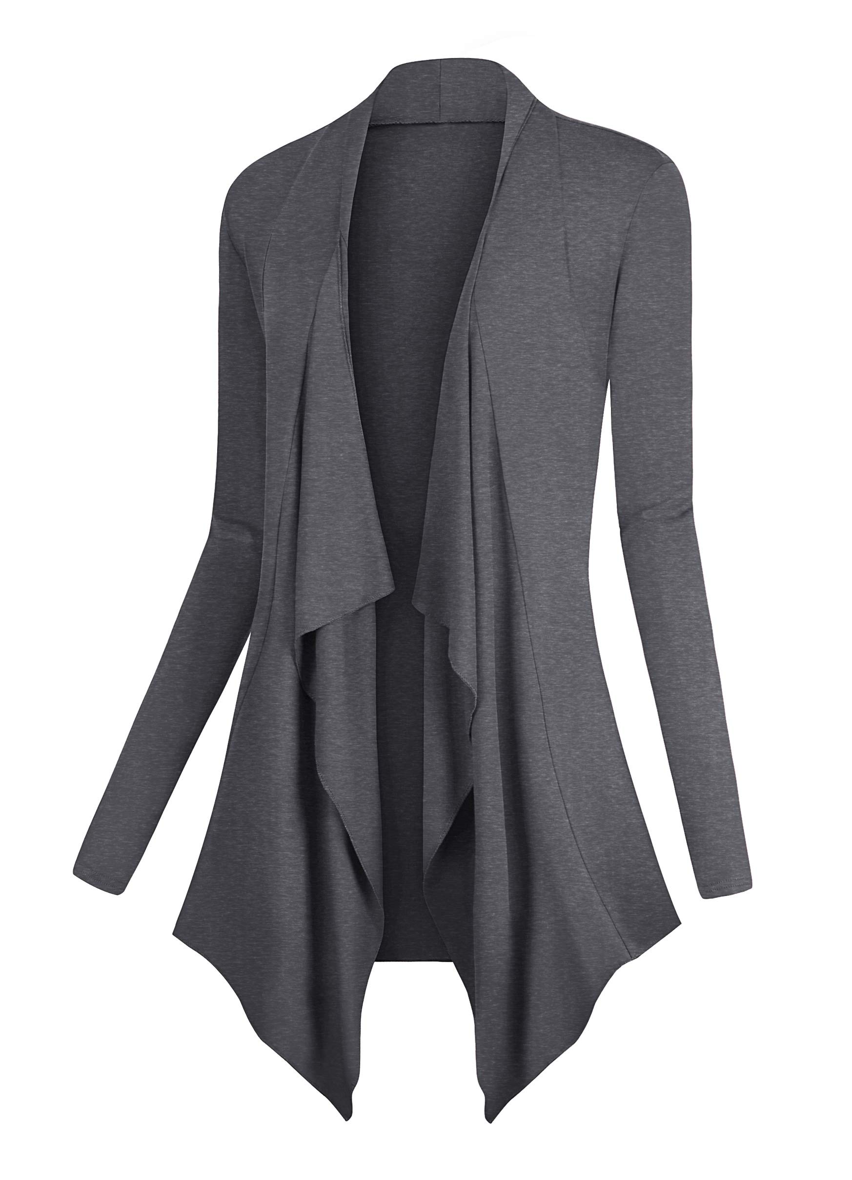 EXCHIC Donna Elastico Slim Fit Drappeggio Frontale Aperto Maniche Lunghe Cardigan con Hem Irregolare