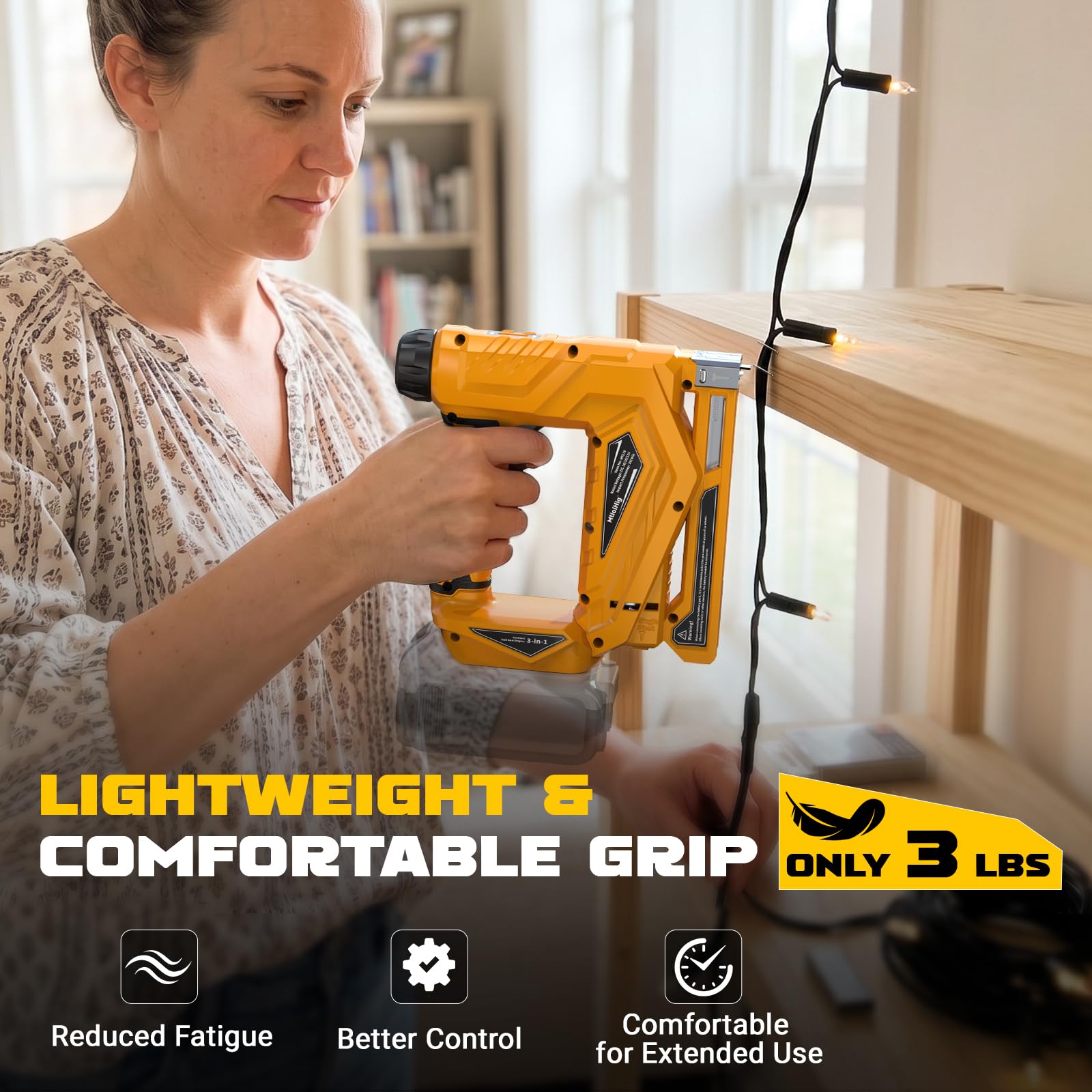 MtiolHig Kabellose Heftpistole, kompatibel mit Dewalt 20 V Akku – 2-in-1 18 Gauge Nagelpistole T-50 Heftgerät mit 2000 Stück für Polstermaterialreparatur, Heimwerker, nur Werkzeug, leicht, 1,4 kg
