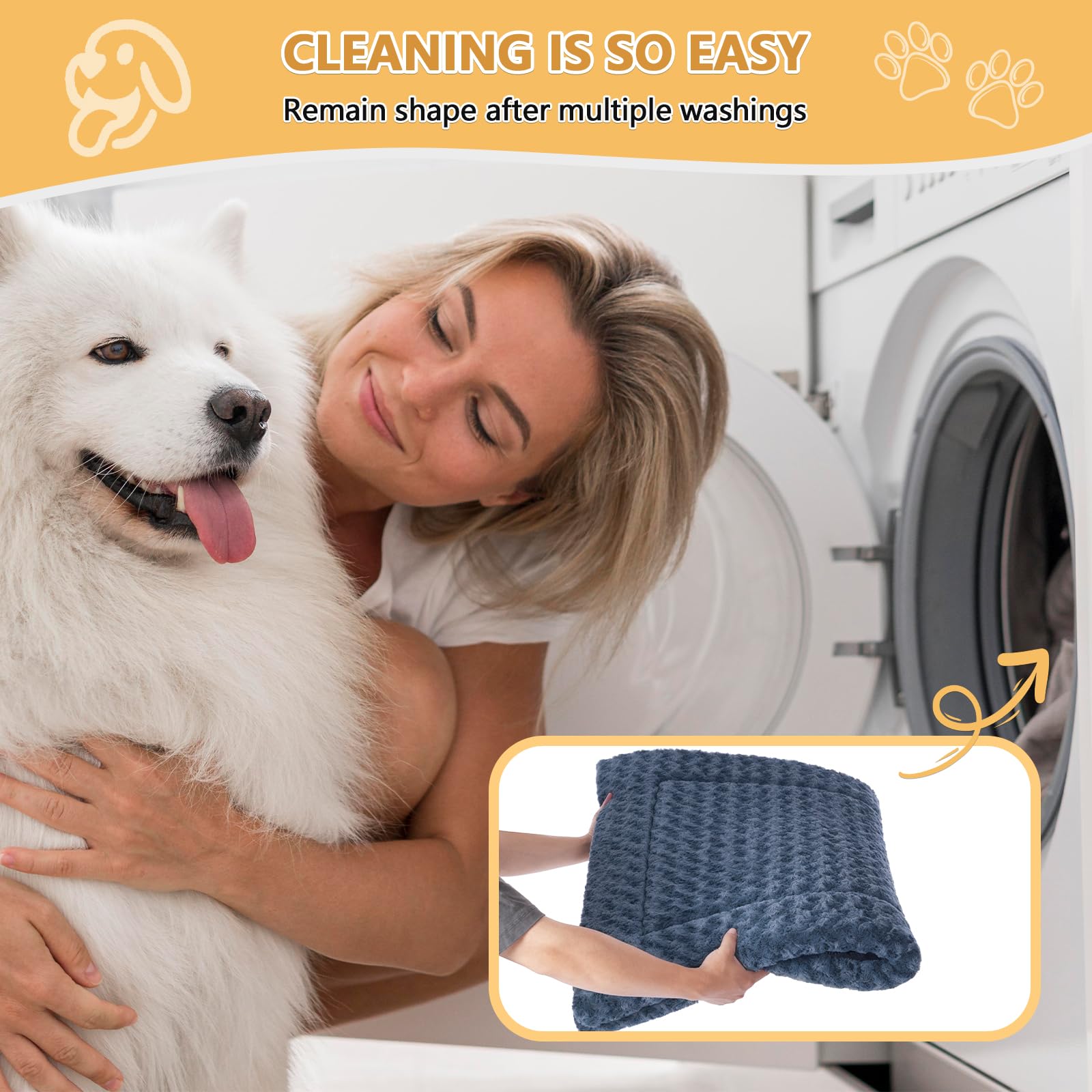 Hundebett-Matte, waschbar, wendbar, weich, flauschig, mit rutschfester Unterseite, für mittelgroße und große Hunde, 89 x 55 x 3,8 cm, Grau