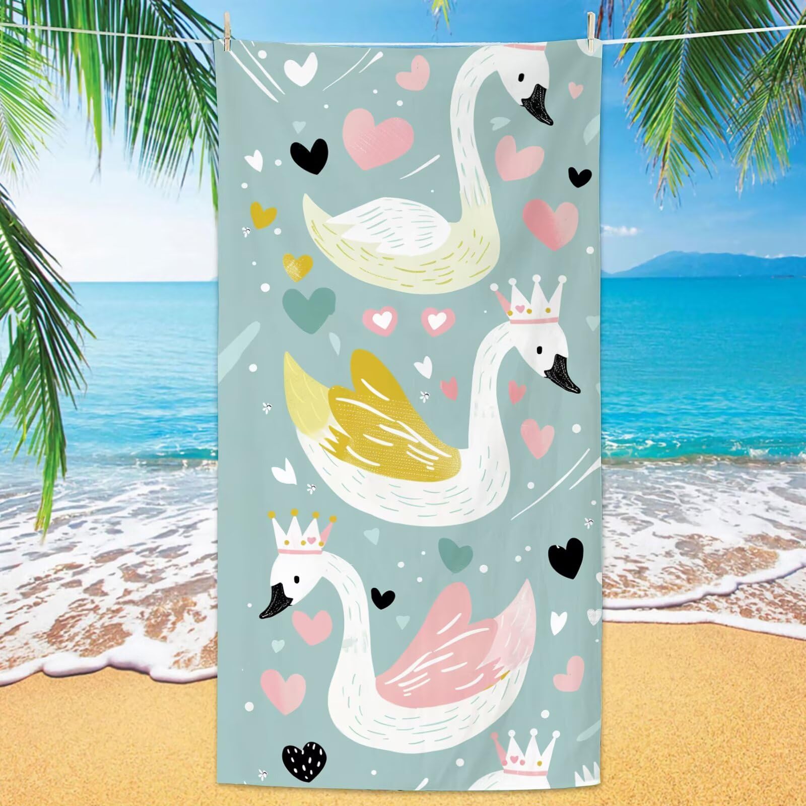 2 szt., bardzo duże 100 x 220 cm, turkusowy, szybkoschnący ręcznik z mikrofibry, bez piasku, plażowy, lekki podróżny, kompaktowy ręcznik kempingowy z torbą do przechowywania, chłonny, dla kobiet