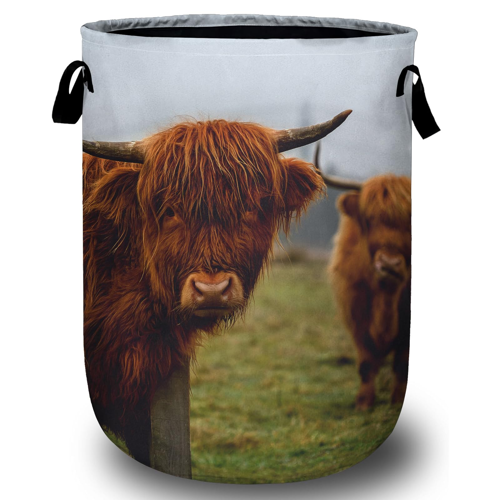 Highland Cow Laundry Basket, Laundry Hamper Collapsible Oxford Cloth with Handle Clothes Storage Bin for Bathroom Laundry Room Bedroom 15.7 X 20 Inch