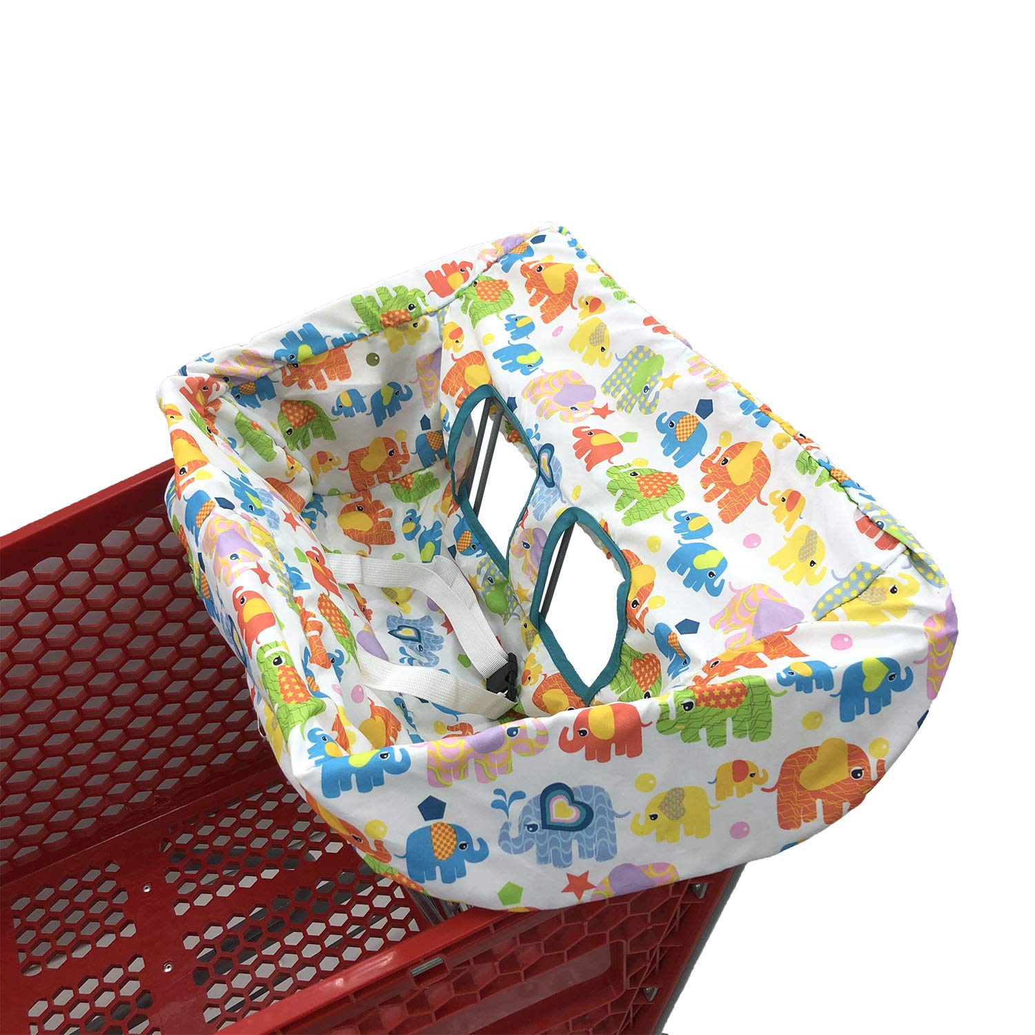Portable Shopping Cart Cover, High Chair and Grocery Cart Covers for Babies, Kids, Infants & Toddlers, Attached Carry Bag (Simple Elephant)