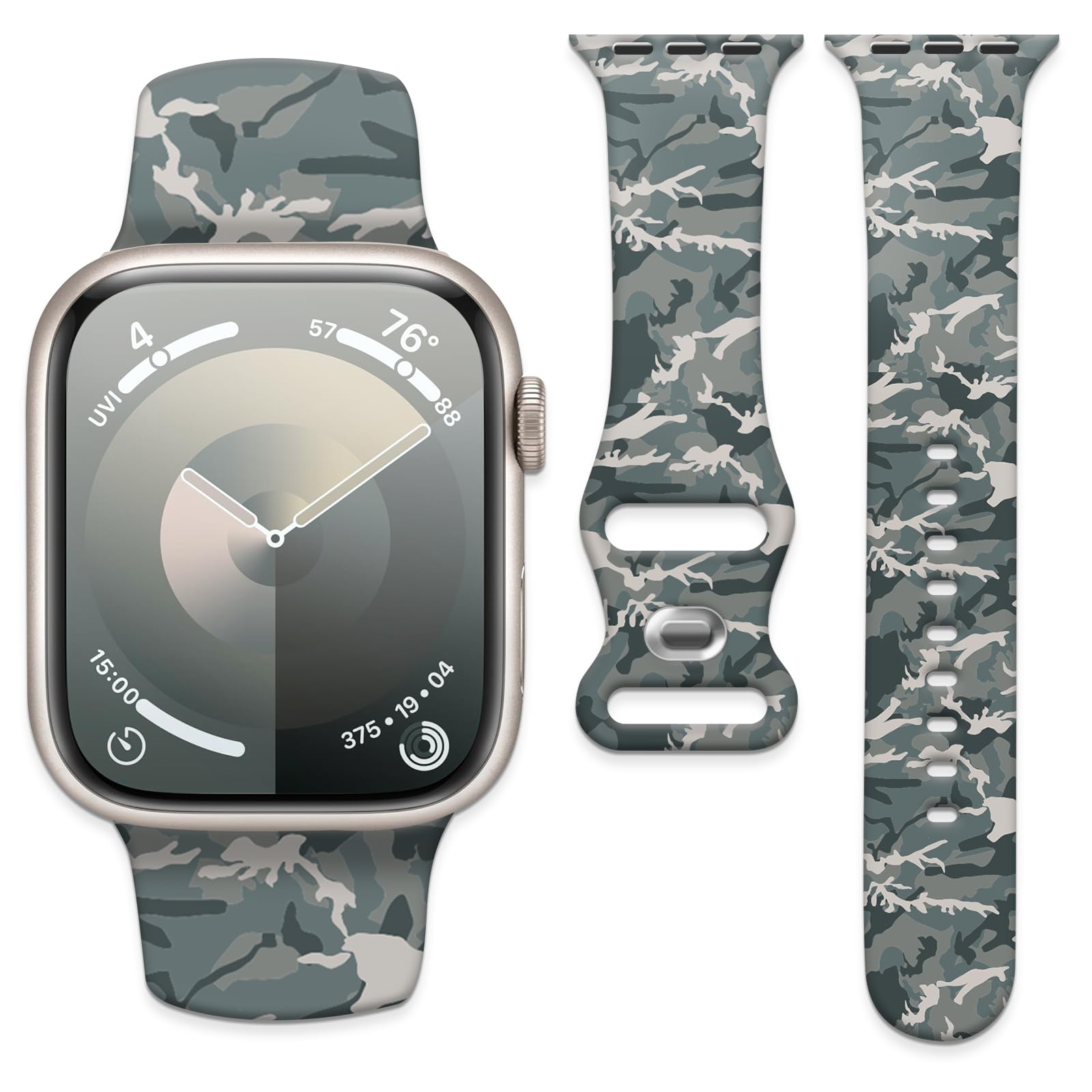 Correa de reloj de camuflaje compatible con Apple Watch 38mm, 40mm, 41mm, 42mm, 44mm, 45mm para hombres y mujeres, correa de repuesto de silicona suave ajustable para iWatch Series 7 6, 5, 4 3 2