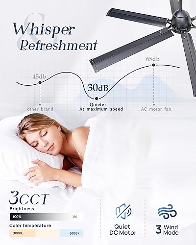Miniatura 4 de Ventiladores de techo para exteriores de 60 pulgadas con luces y aspas de aluminio negro, ventilador de techo inteligente con control remoto Alexa