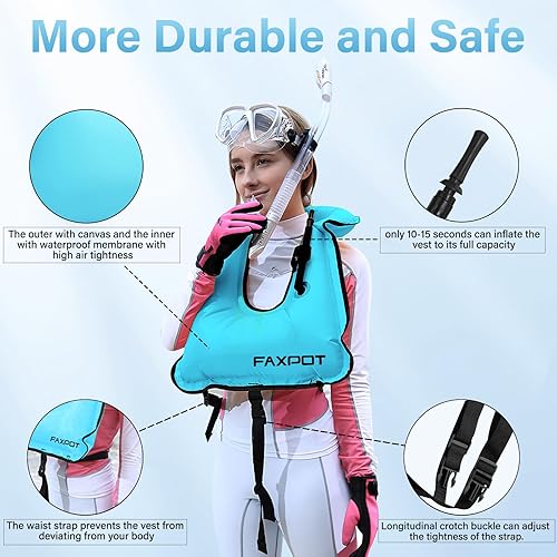 Miniatura 2 de Faxpot - Chaleco de esnórquel, chaleco de natación inflable portátil para adultos, chaleco de buceo, surf, chaleco de esnórquel ajustable, chaqueta