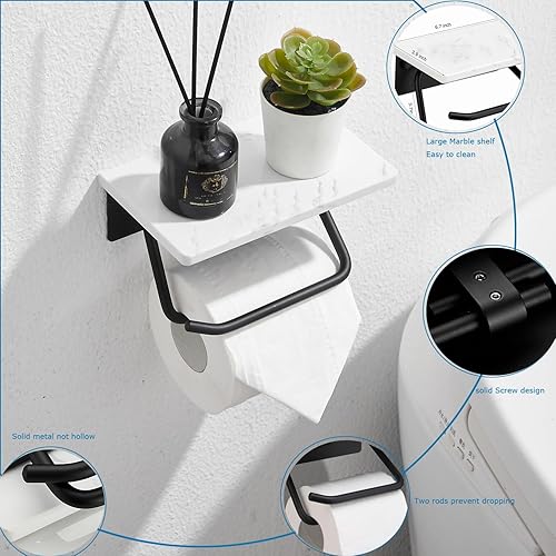 Miniatura 2 de Portarrollos de papel higiénico de mármol con estante, soporte TP dorado cepillado con estante para teléfono,Soporte de rollo de papel higiénico de