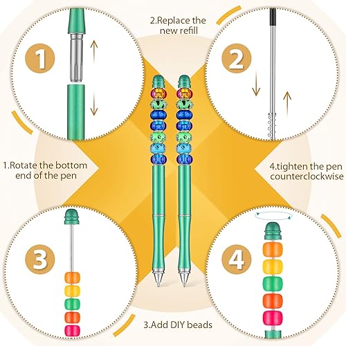 Miniatura 3 de Bolígrafos de metal con cuentas surtidas, bolígrafos de colores surtidos con eje de recambios, bolígrafos de tinta negra brillante para niños,