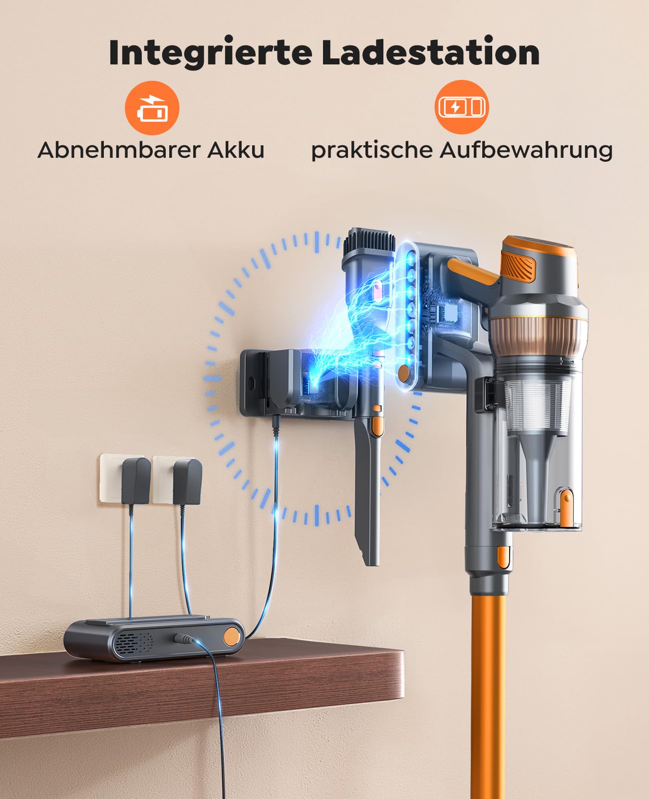 SMOTURE Akku Staubsauger Kabellos mit 1M Schlauch,50kPa/600W/65Min kabelloser Staubsauger mit Automatikmodus,Anti Haar Wrap,Ladestation,Ultraleise Akkustaubsauger für Hartböden Teppiche Tierhaare Auto