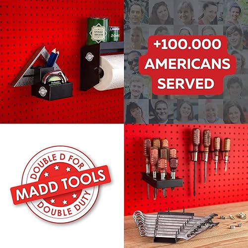 Miniatura 6 de Soporte de taladro resistente para agujeros de 1/4 pulgadas - Almacena hasta 3 taladros, se organiza en tablero de clavijas, incluye clavijas y