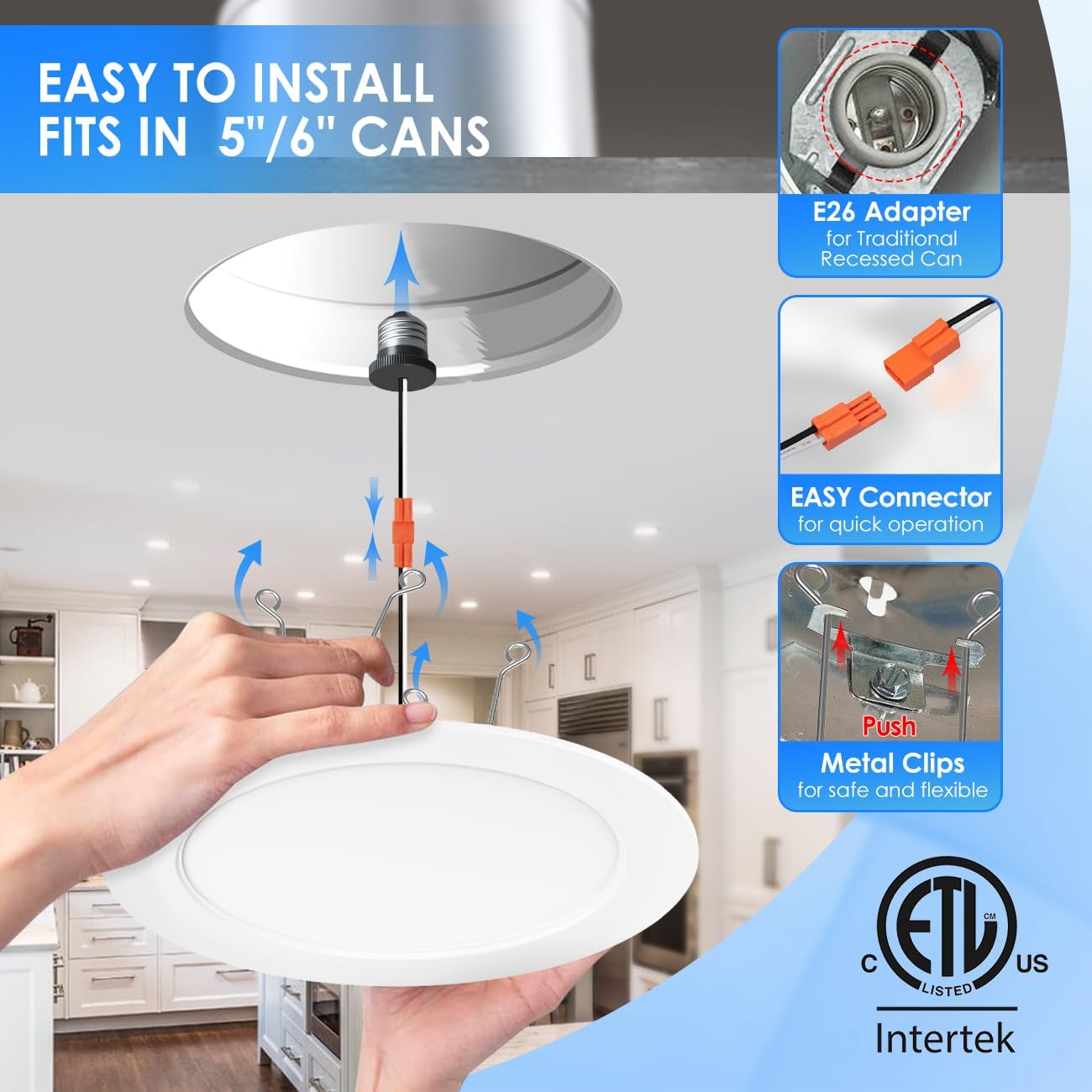 ANWIO Recessed Lighting 6 Inch, 5CCT Flat Retrofit LED Recessed Lights Can Needs, 2700/3000/4000/5000/6000K Selectable Can Lights 10W(120W Equivalent) CRI 80  Dimmable E26 Base IC Rated & ETL 8 Pack