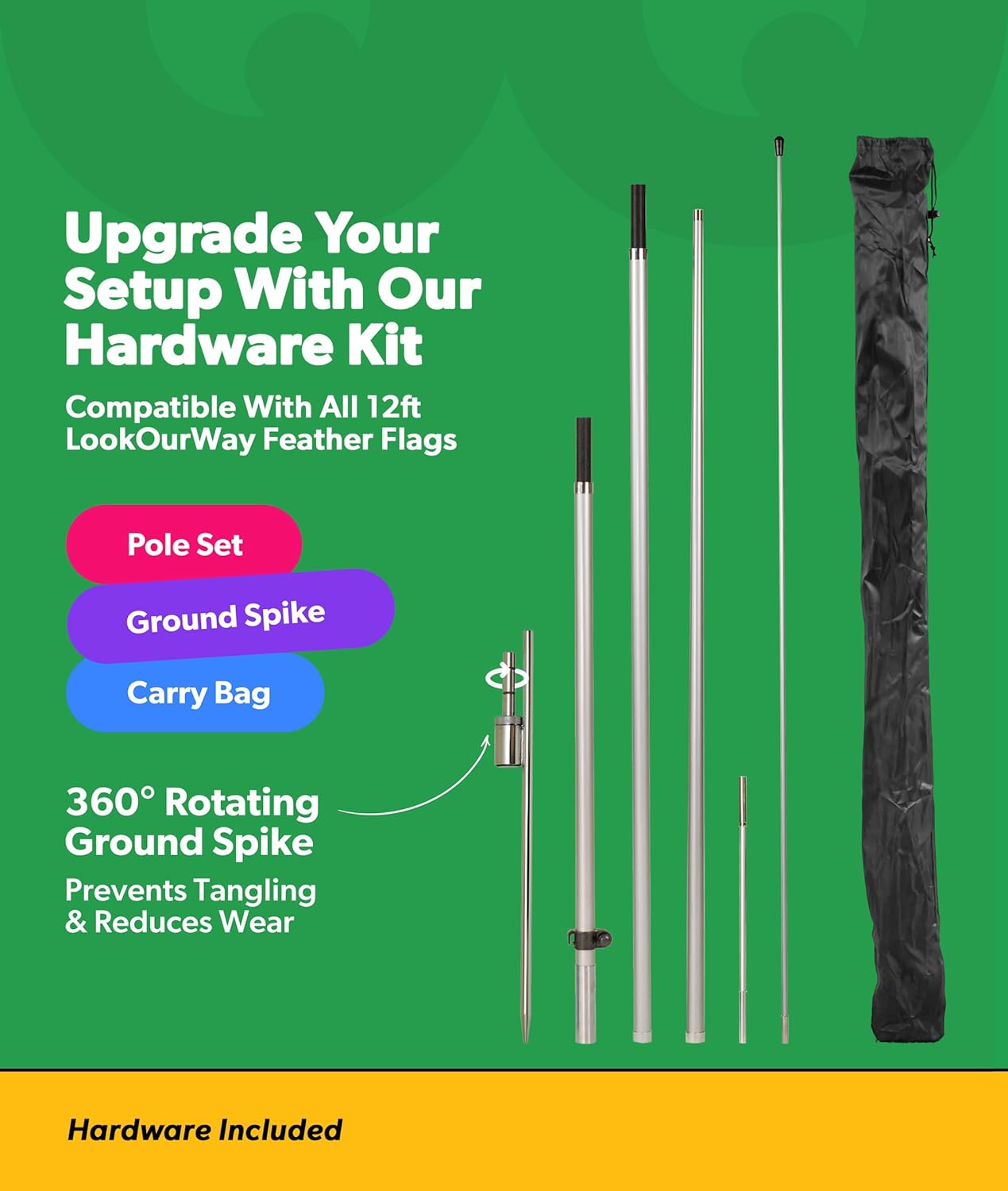 LookOurWay Feather Flag Pole Kit - 12 Feet Tall Advertising Flag Banner with Fiberglass Pole Kit and Ground Spike for Business Promotion - Auto Repair Flag - New Tires - Red & White