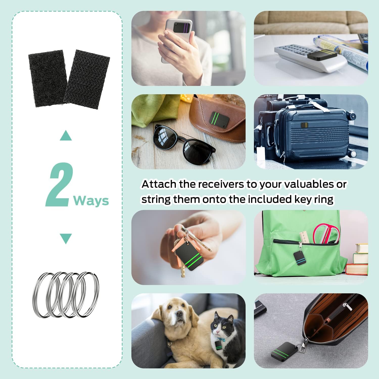 Key Finder, Esky RF Item Locator with 2 Transmitters and 6 Receivers, 100ft Working Range 80dB Loud Beeps Wireless Item Tracker Support Remote Control for Finding Pet, Wallet and Key