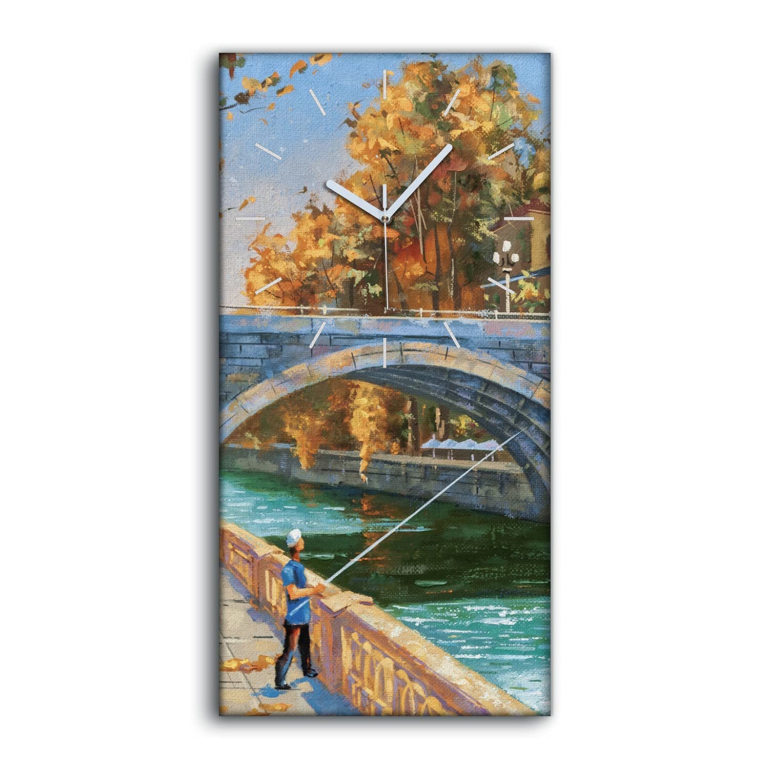 Horloge sur Toile 30x60cm Pont d'eau Décoration Murale Salon